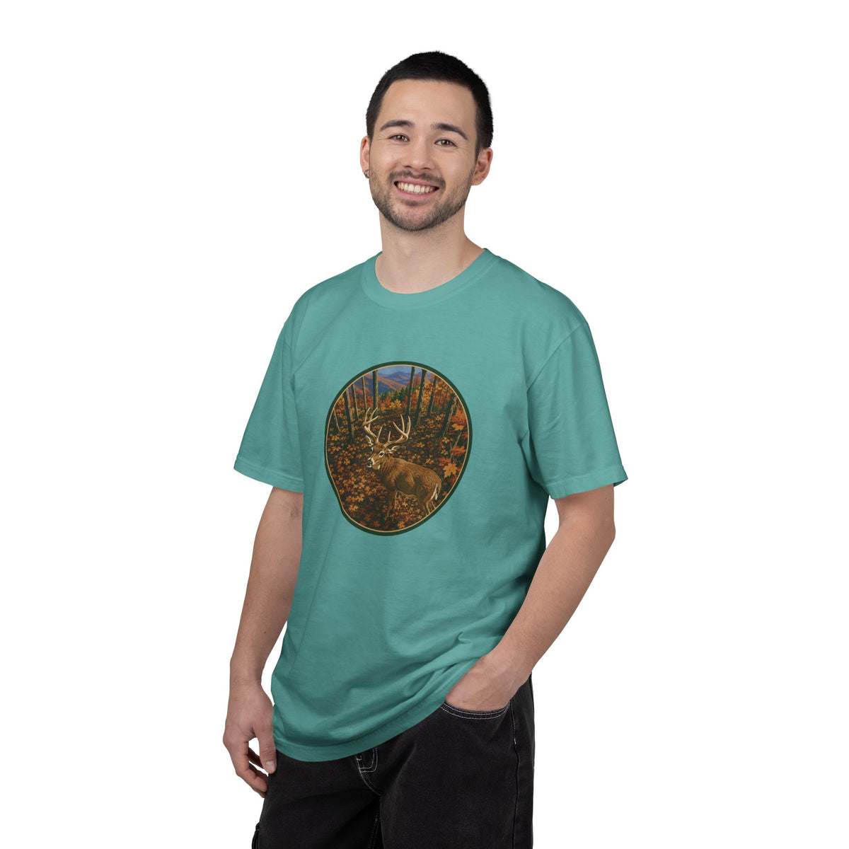 Whitetail BuckT-Shirt — Autumn Forest Deer Circle Graphic