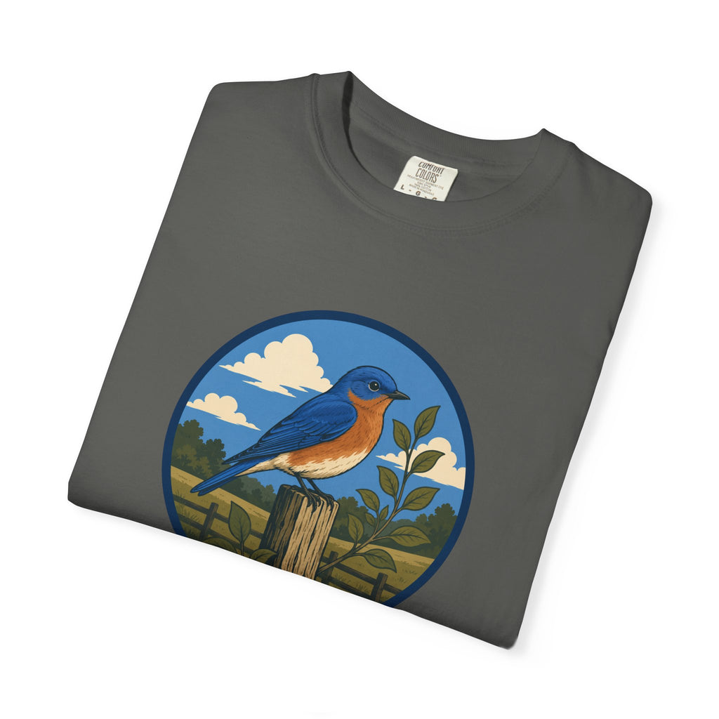 Eastern Bluebird Circle Tee — Vintage Birdwatching Graphic T-Shirt