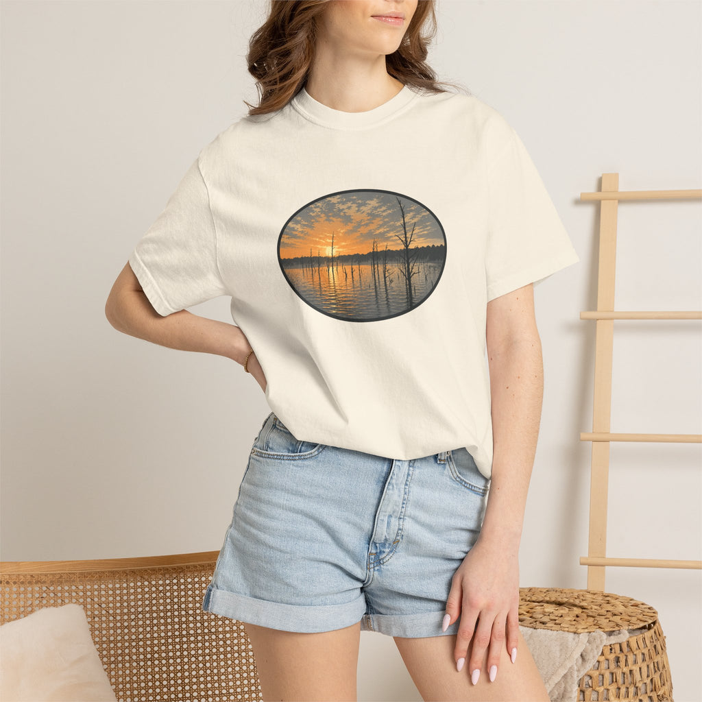 Sunrise Wooded Lake Oval T-Shirt
