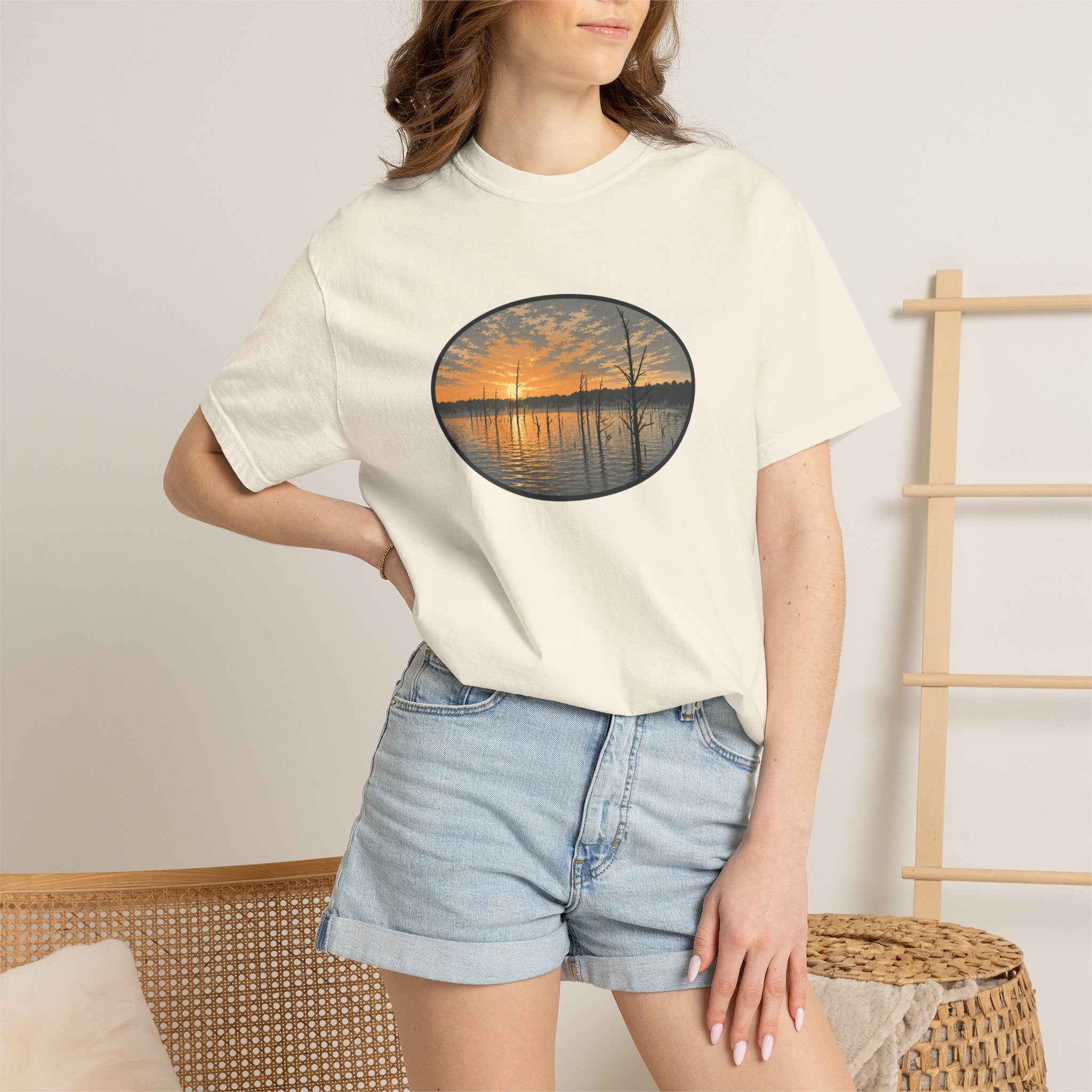 Sunrise Wooded Lake Oval T-Shirt