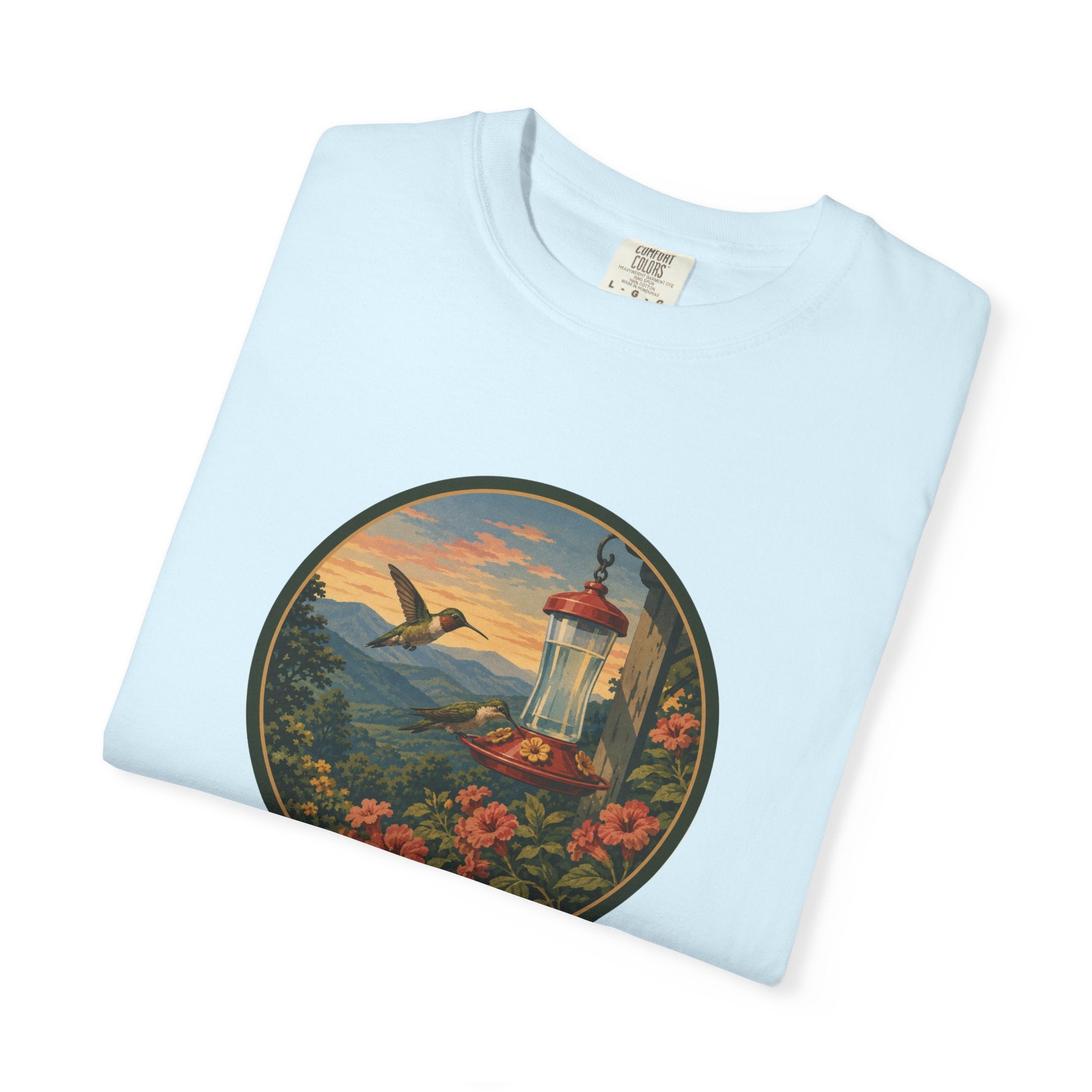 Hummingbird Sunset T-Shirt — Vintage Floral Graphic Tee