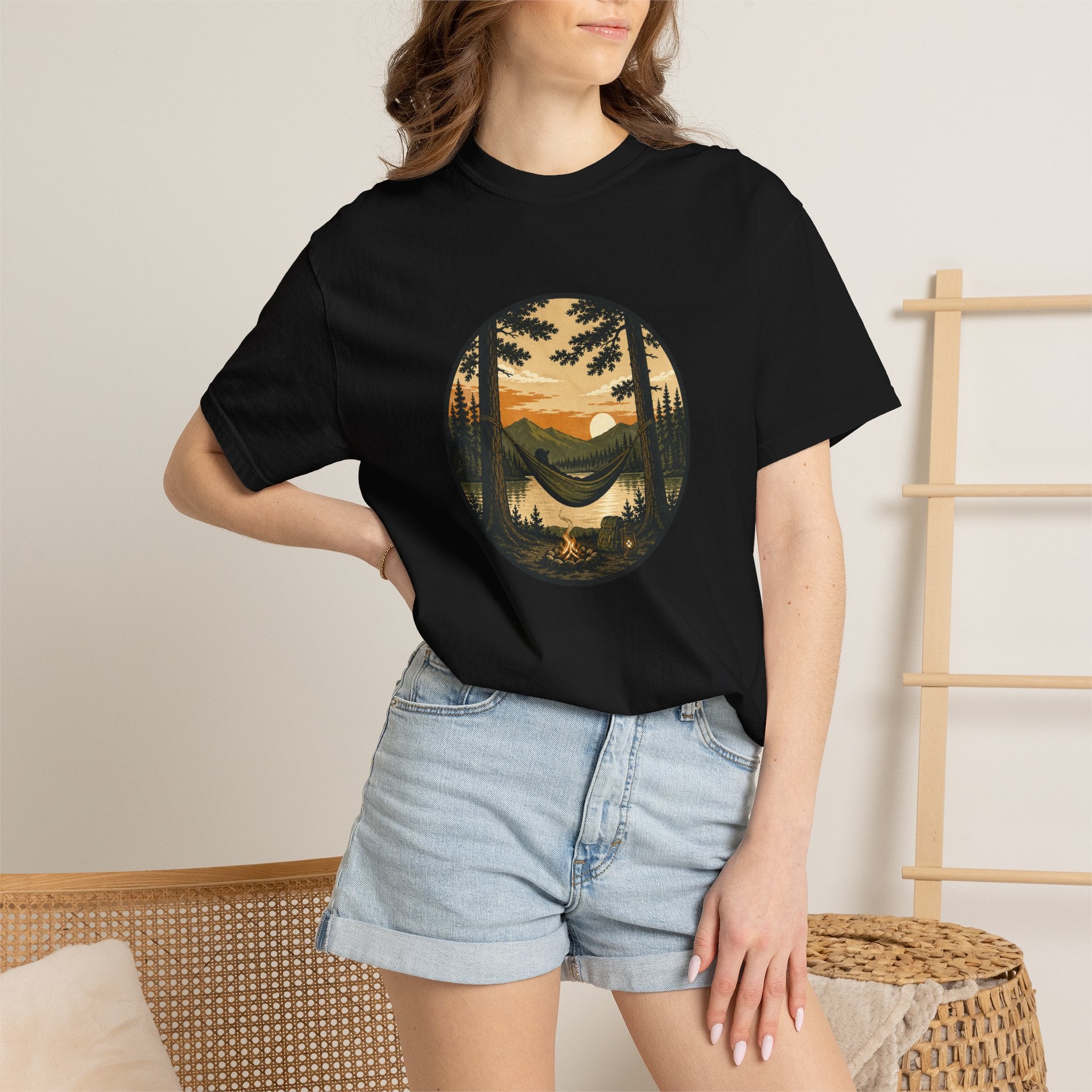 Vintage Mountain Lake T-Shirt — Sunset Forest Camper Tee