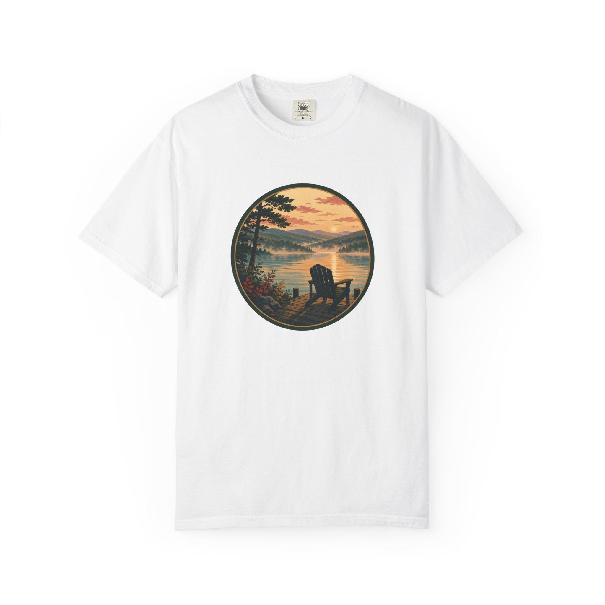 Lakeside Sunrise T-Shirt — Adirondack Chair at Sunrise Graphic Tee
