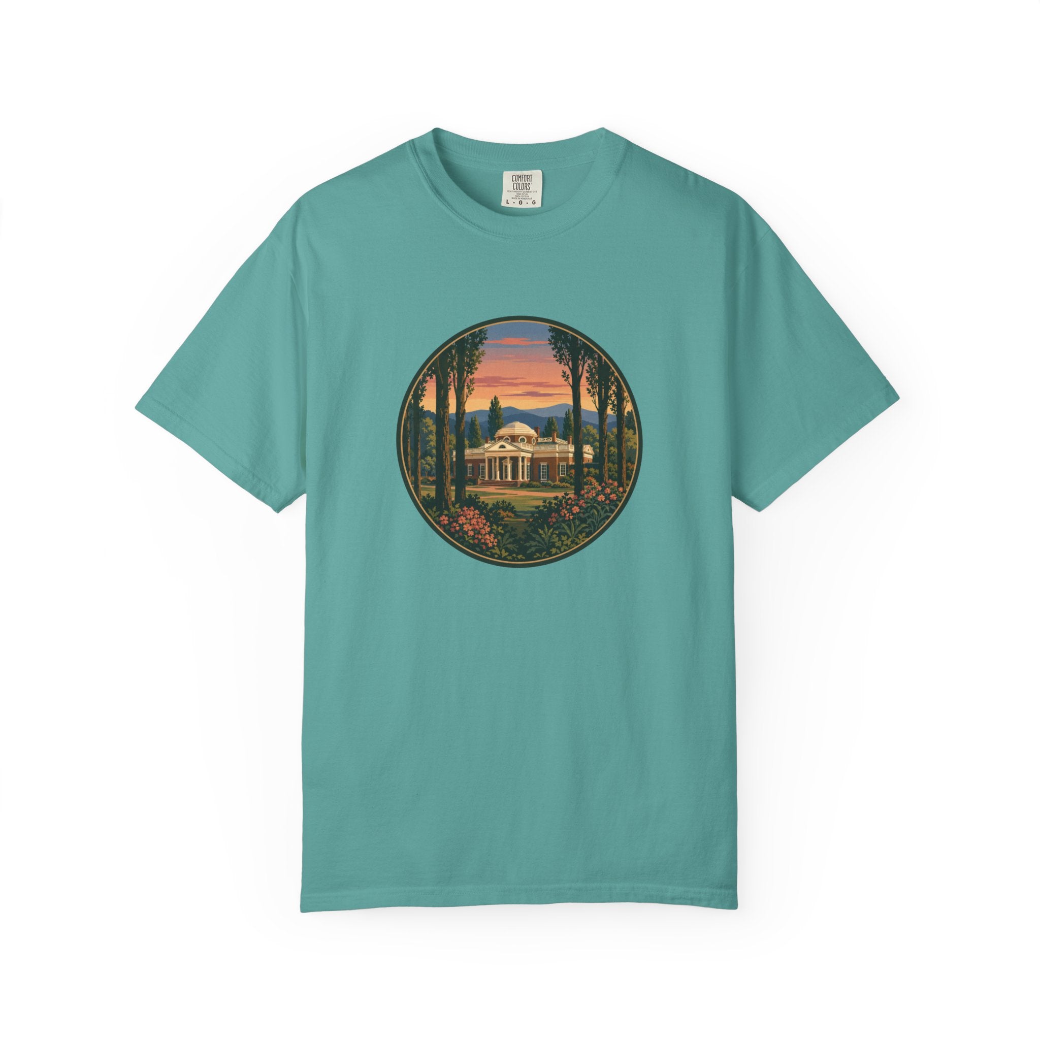 Thomas Jefferson Historic Home T-Shirt — Scenic Sunset Graphic Tee