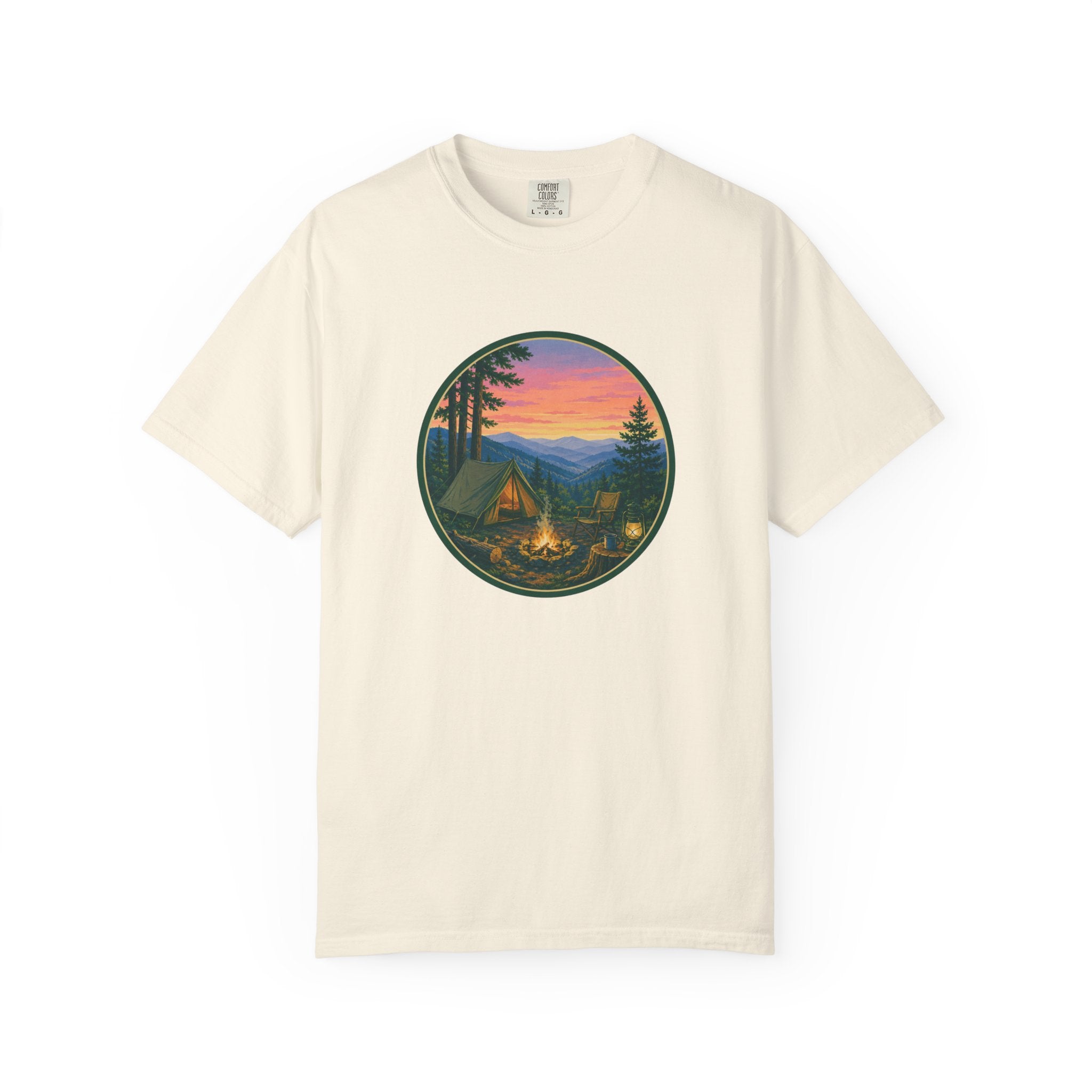 Camping Sunset T-Shirt — Vintage Campfire Scene Tee