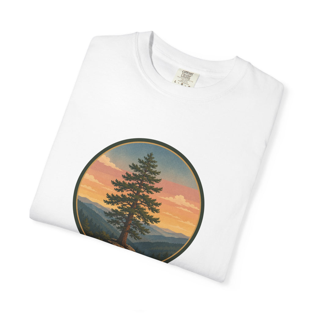 Cedar Tree Sunset T-Shirt — Vintage Mountain Cedar Graphic Tee