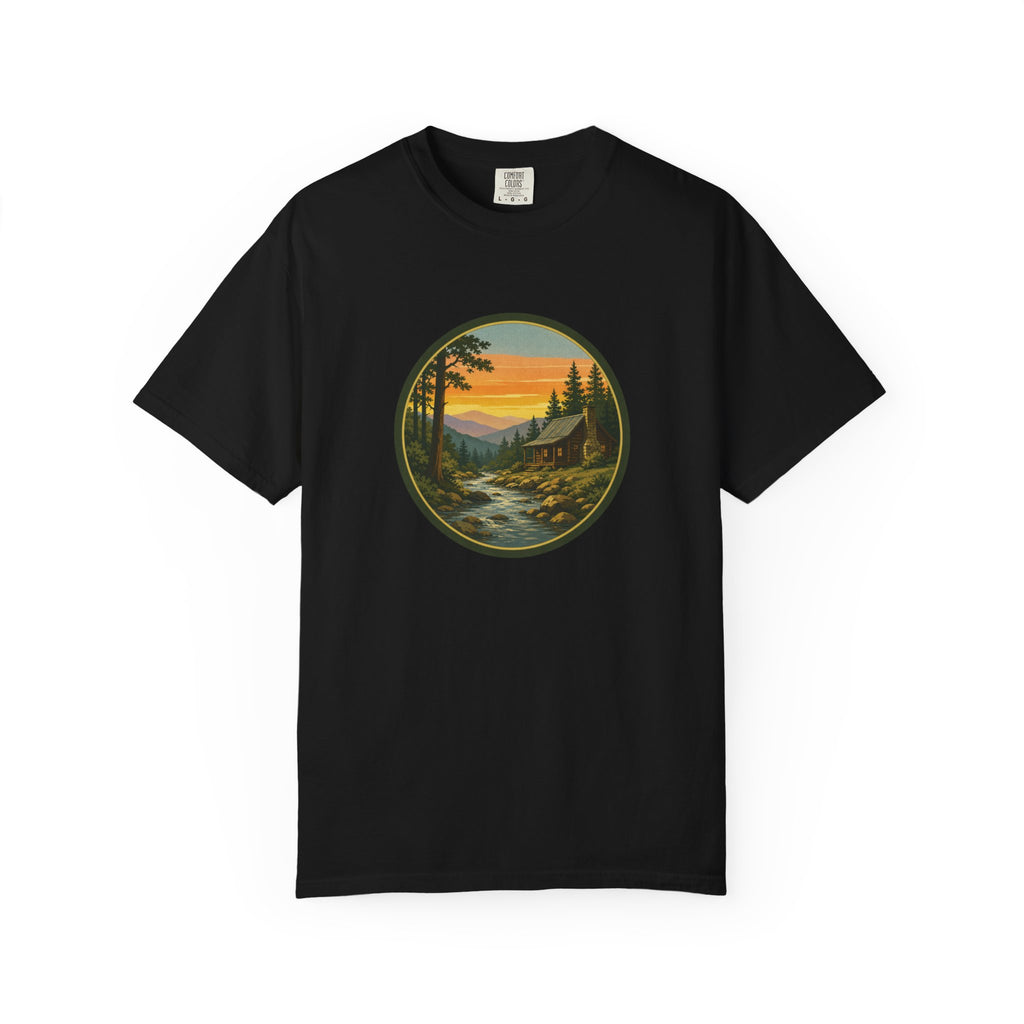 Nature Sunset River T-Shirt — Vintage Mountain Cabin Scenic Tee