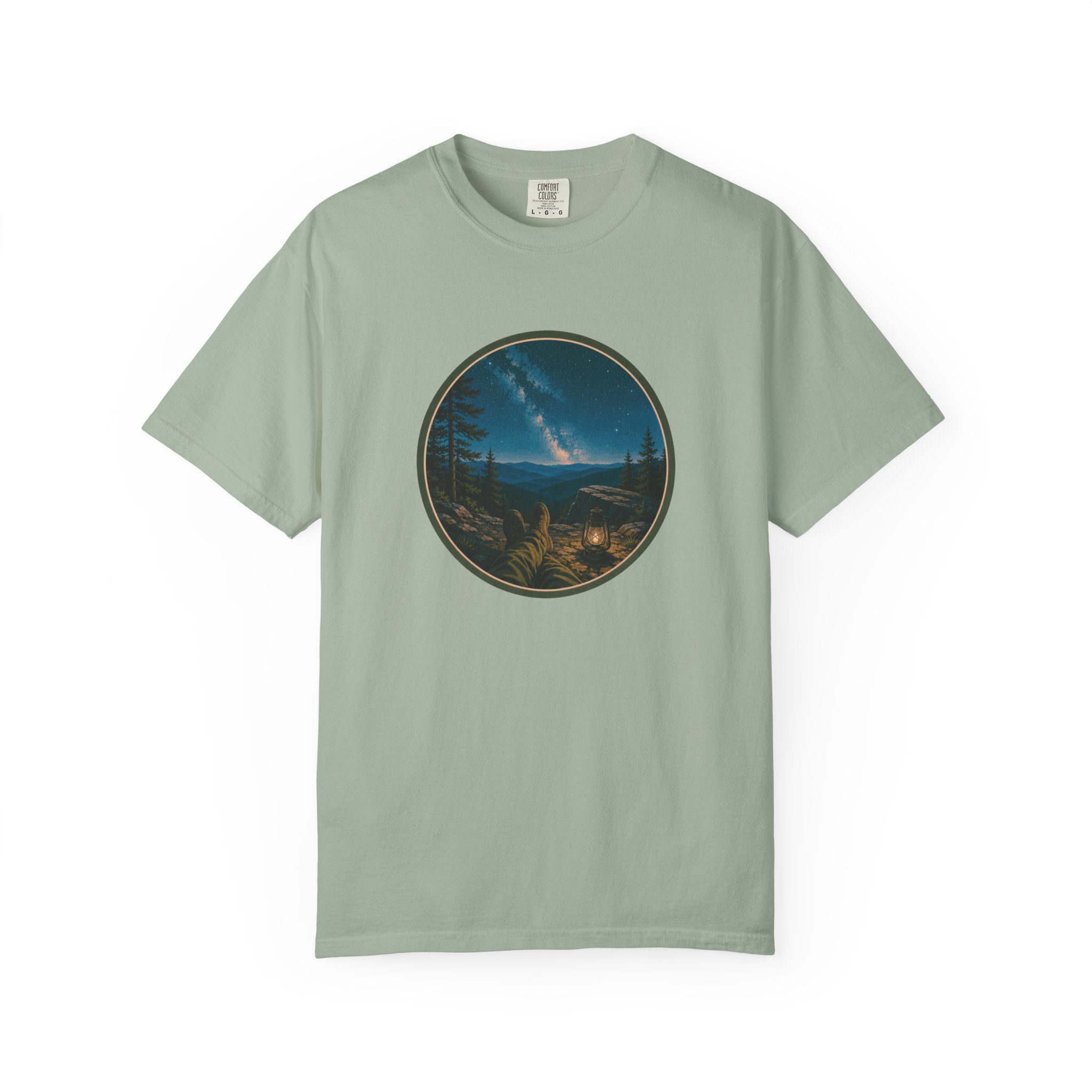 Night Sky Mountain T-Shirt — Circular Scenic Landscape Tee