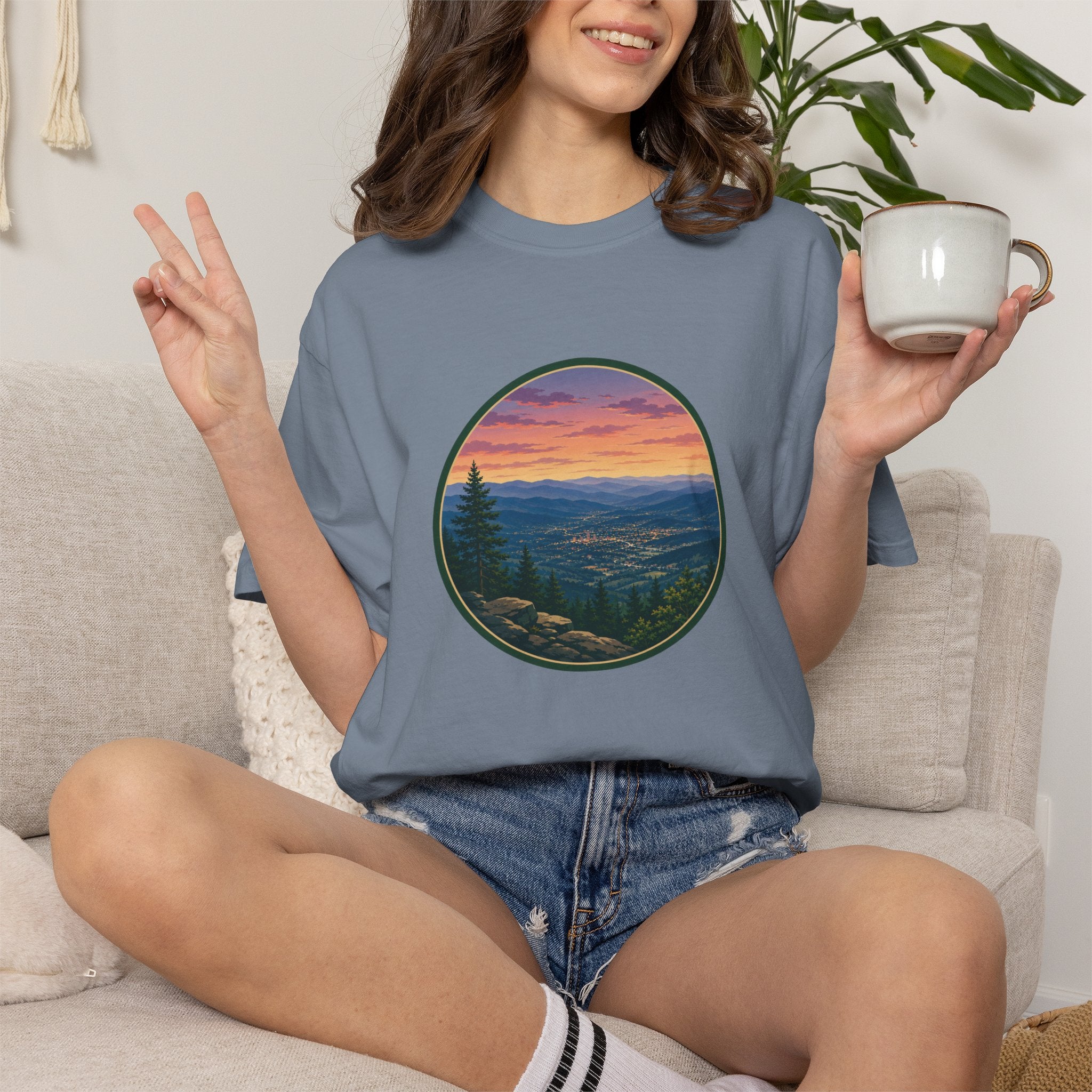 Sunset Mountain T-Shirt - Night Life Below Circle Graphic