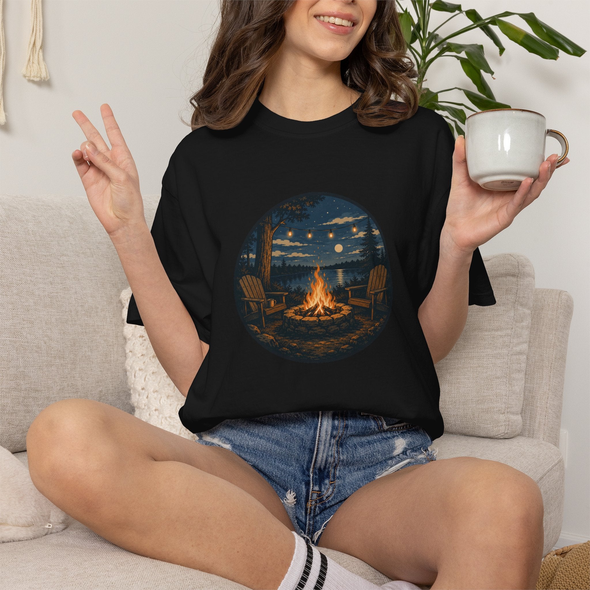 Campfire Night T-Shirt — Cozy Lakeside Bonfire Design