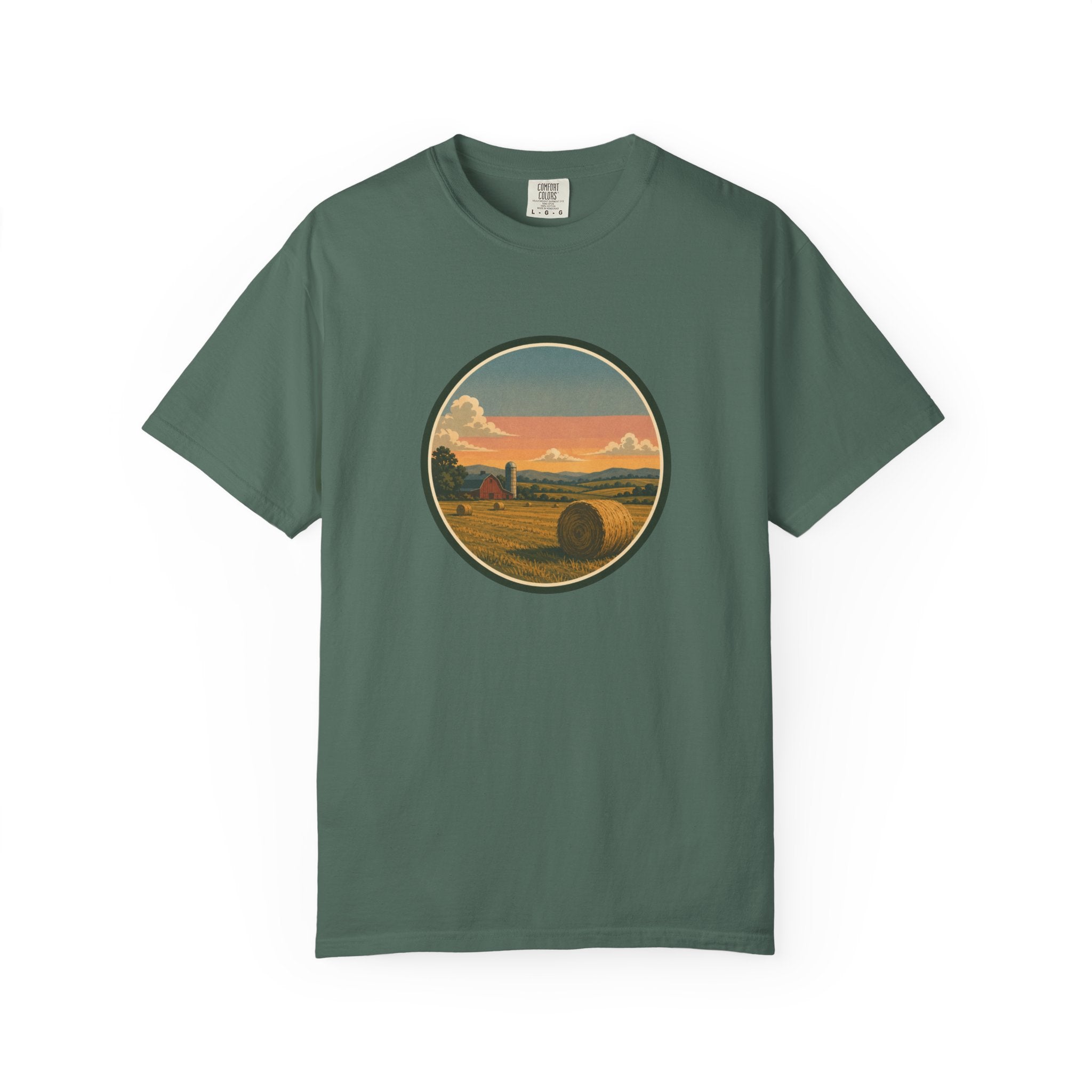 Sunset Hayfield T-Shirt — Vintage Farm Landscape Tee