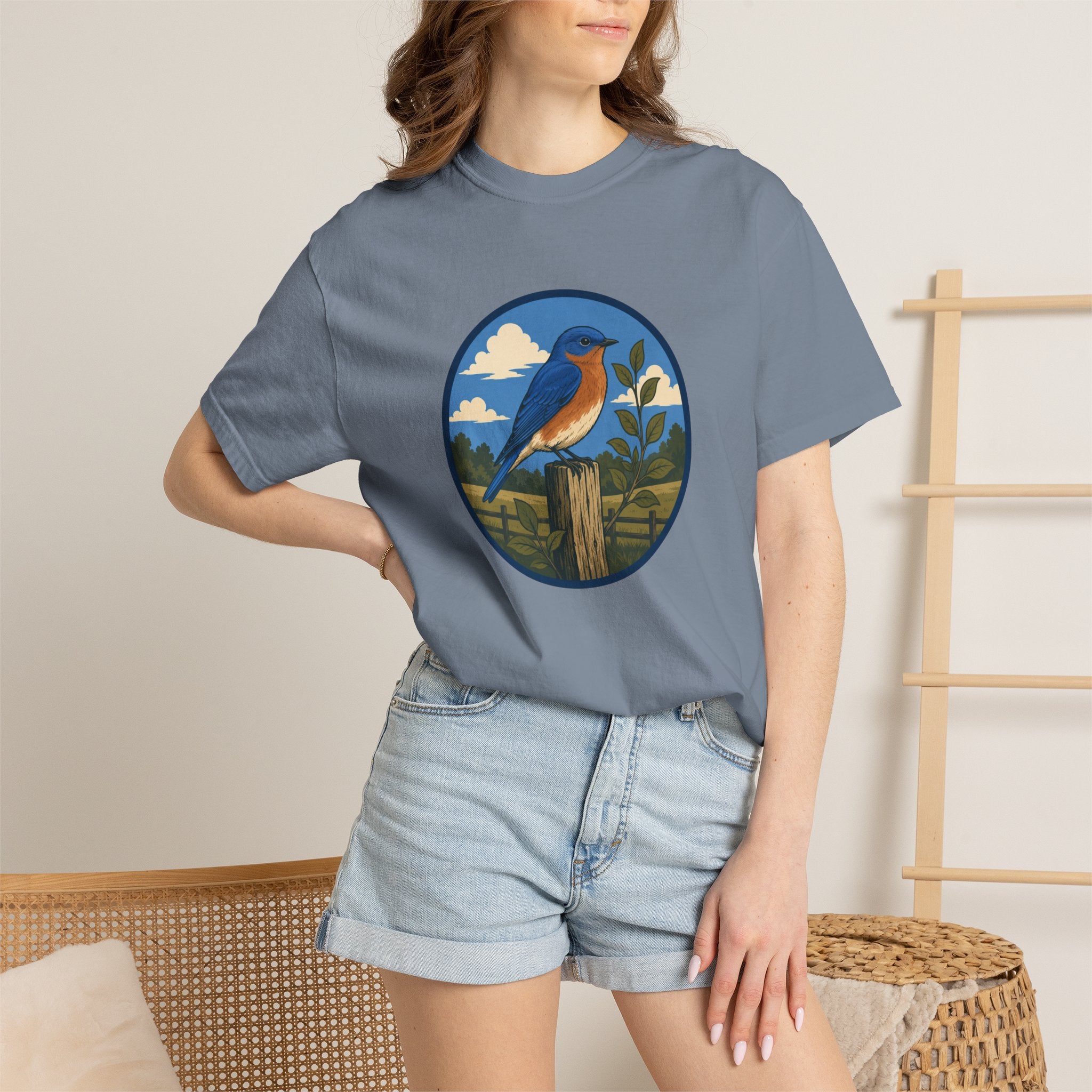 Eastern Bluebird Circle Tee — Vintage Birdwatching Graphic T-Shirt