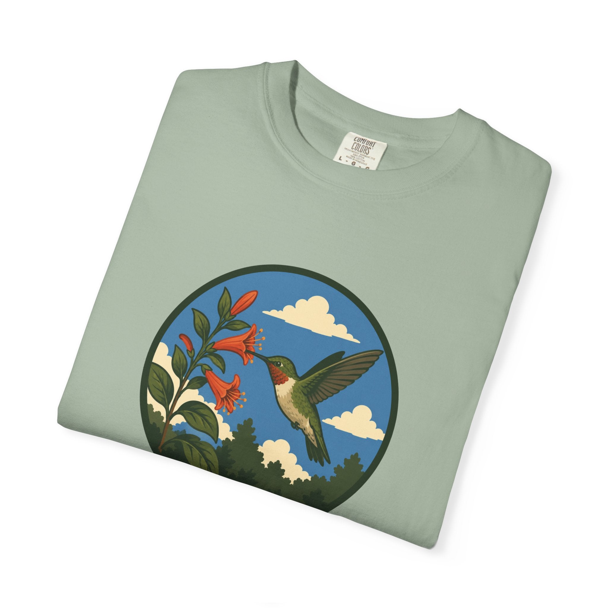 Hummingbird Circle Graphic T-Shirt — Floral Nature Tee