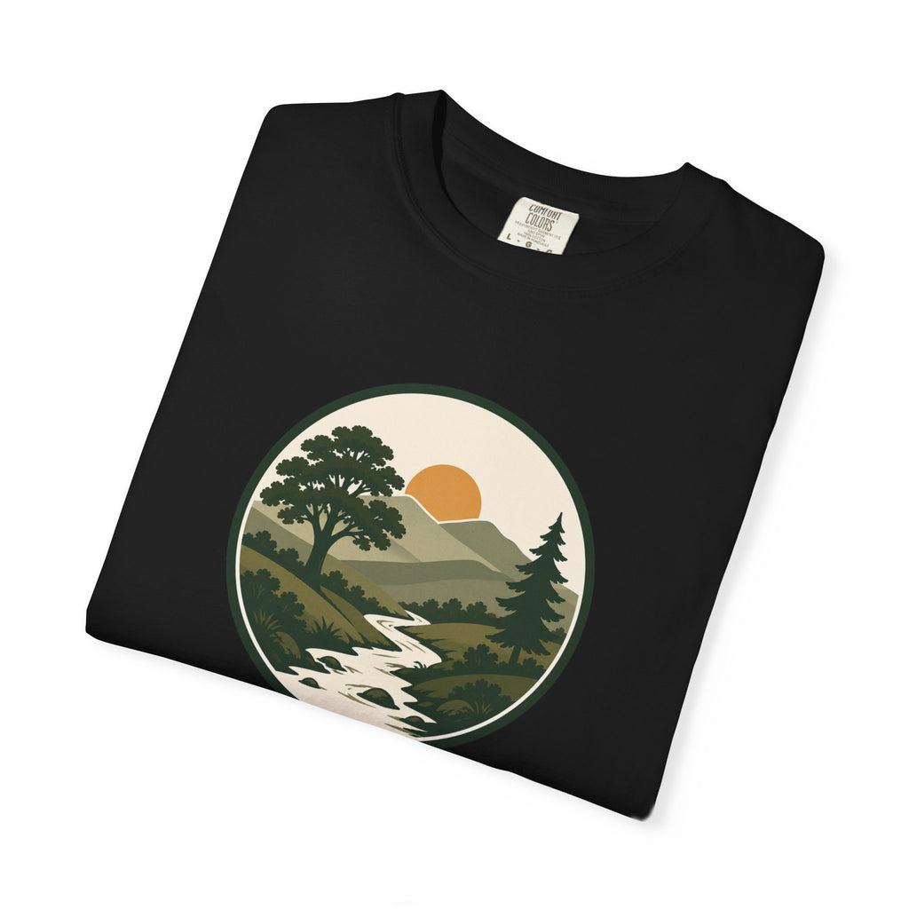 Simple Goodness Badge T-Shirt — Scenic Mountain Sunset River Design