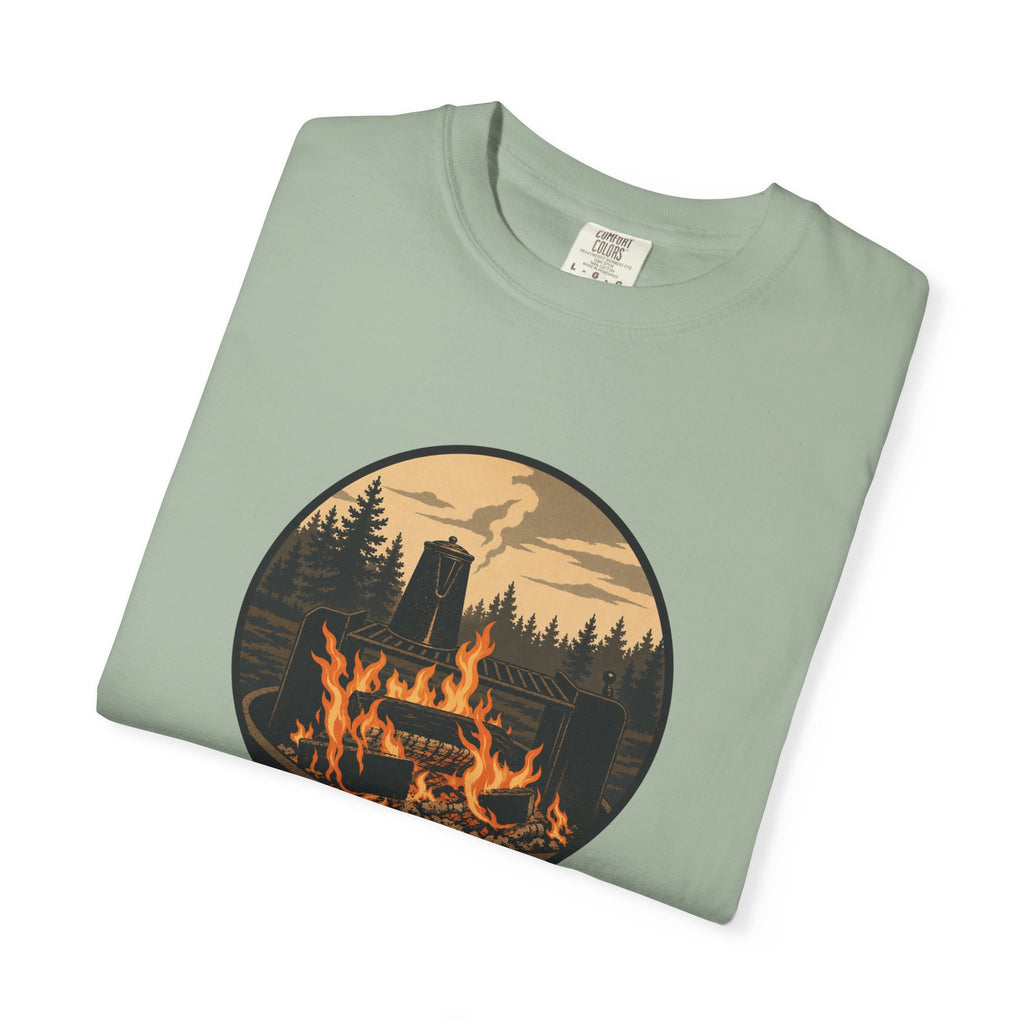 Campfire Forest T-Shirt — Retro Mountain Bonfire Graphic