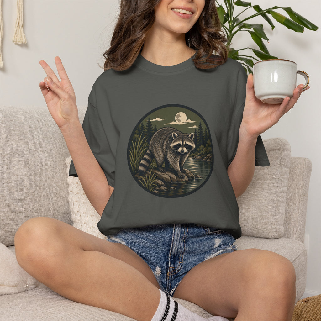 Raccoon Moonlight T-Shirt — Night Forest Wildlife Graphic Tee