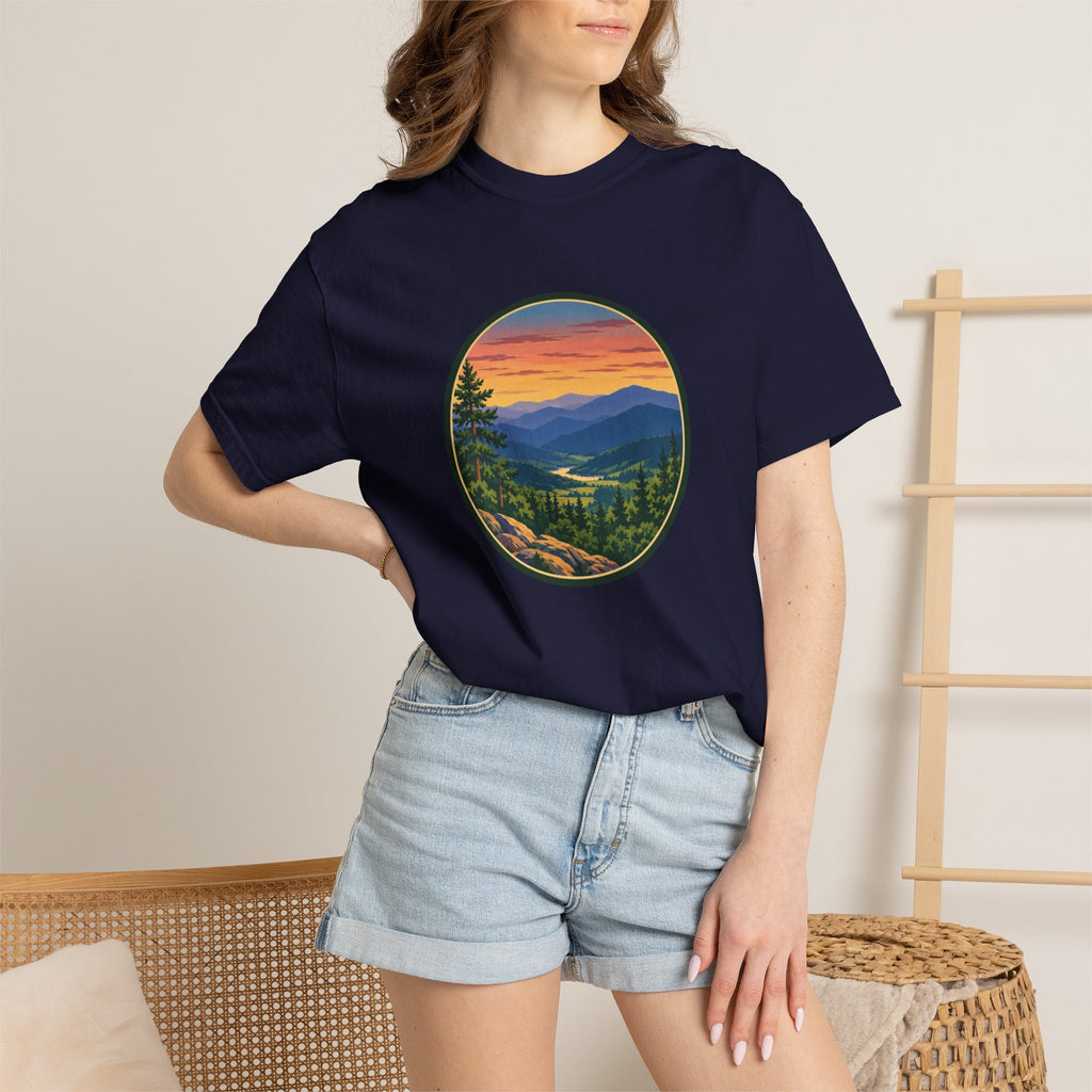 Retro Mountain Sunset T-Shirt — Scenic Blue Ridge Mountain Tee