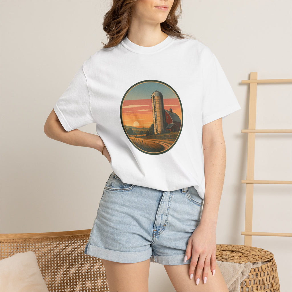 Retro Sunset Farm Silo T-Shirt