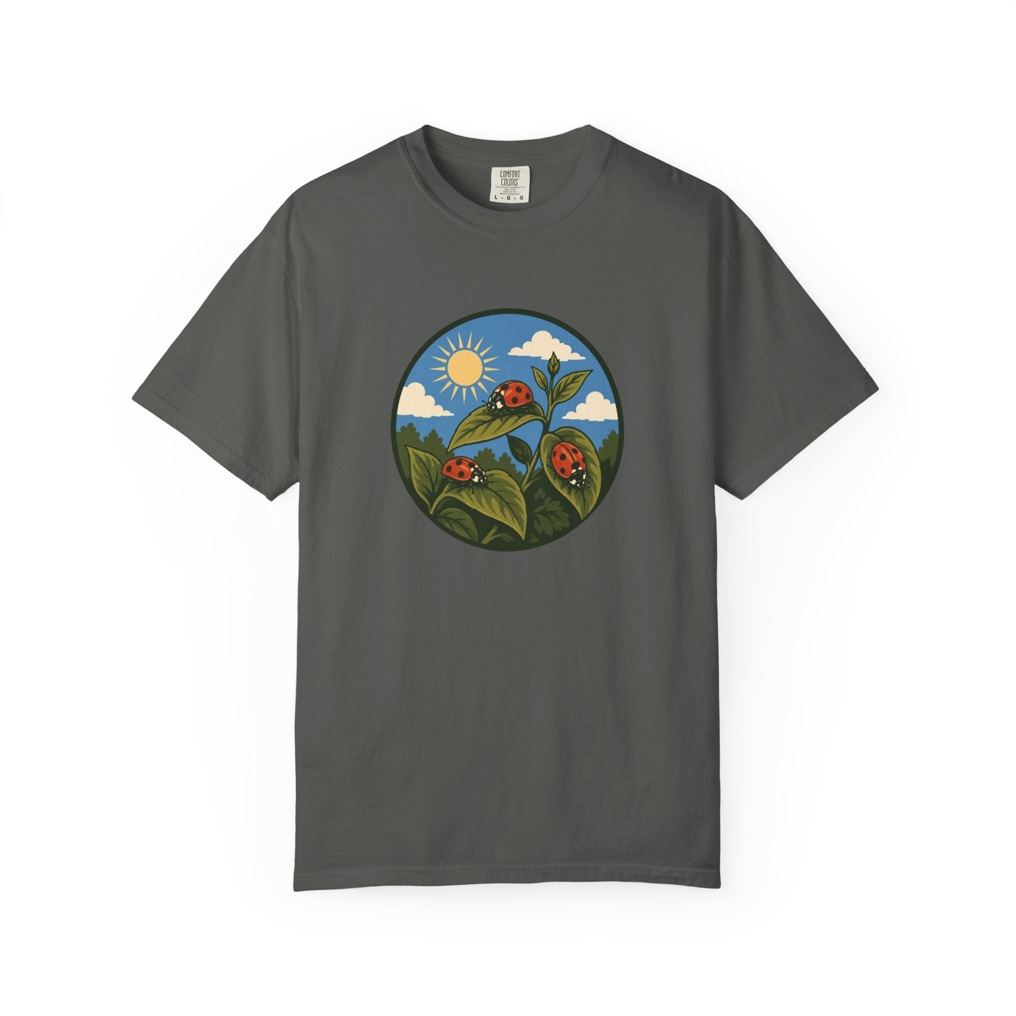 Ladybug Garden T-Shirt — Floral Nature Graphic Tee
