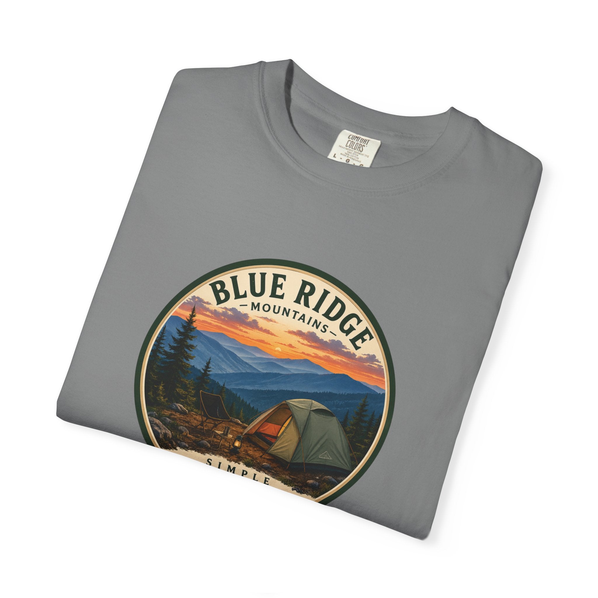 Blue Ridge Mountains Camping T-Shirt — Vintage Scenic Camp Graphic