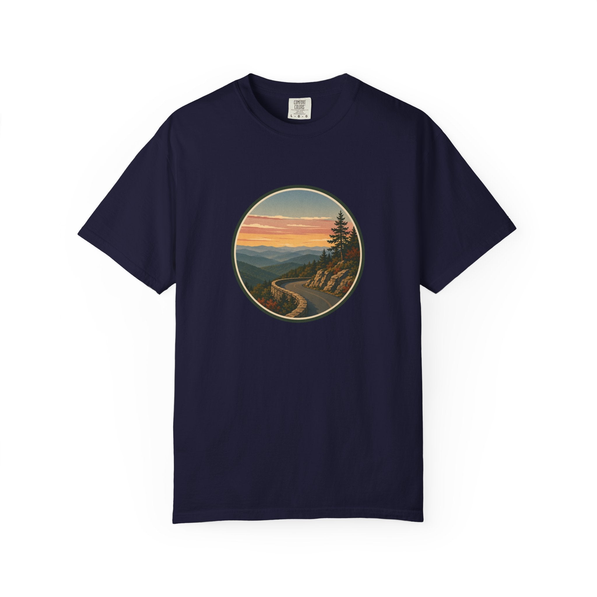Scenic Sunset Road T-Shirt — Mountain Drive Vintage Circle Graphic