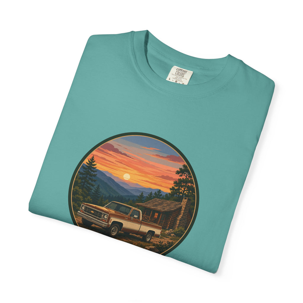 Sunset Cabin Truck T-Shirt — Vintage Classic Truck Tee