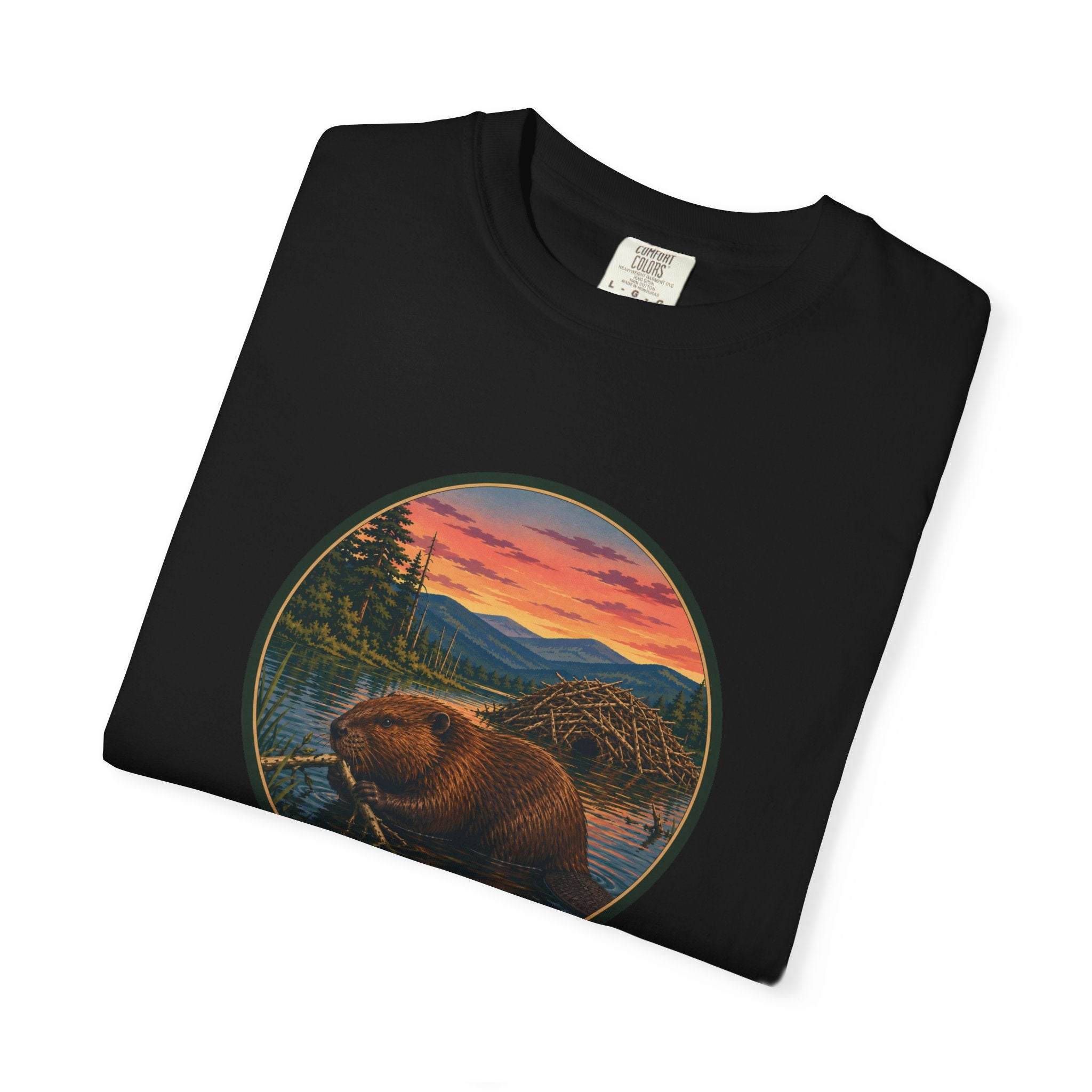 Beaver Sunset T-Shirt — Mountain Lake Wildlife Graphic Tee