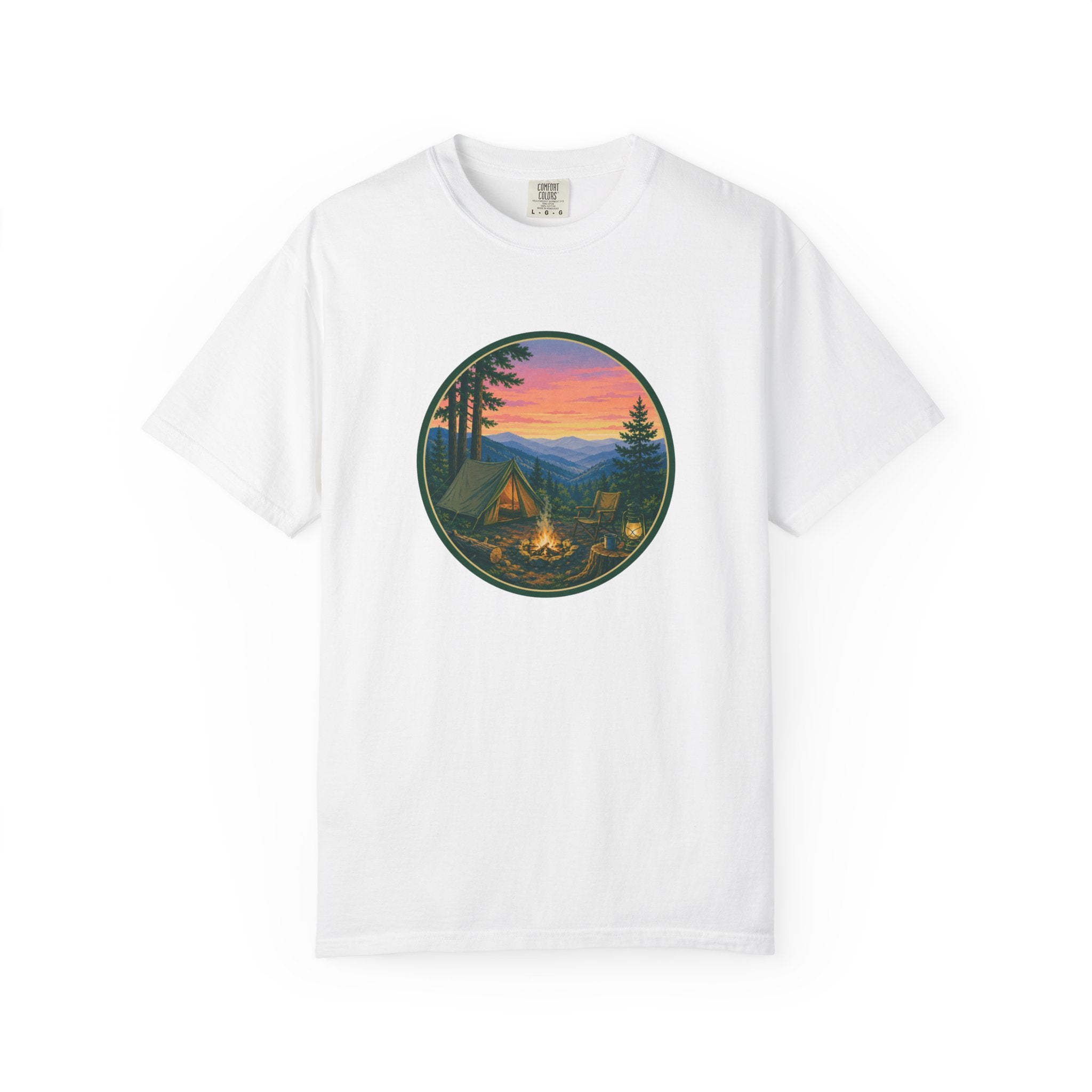 Camping Sunset T-Shirt — Vintage Campfire Scene Tee
