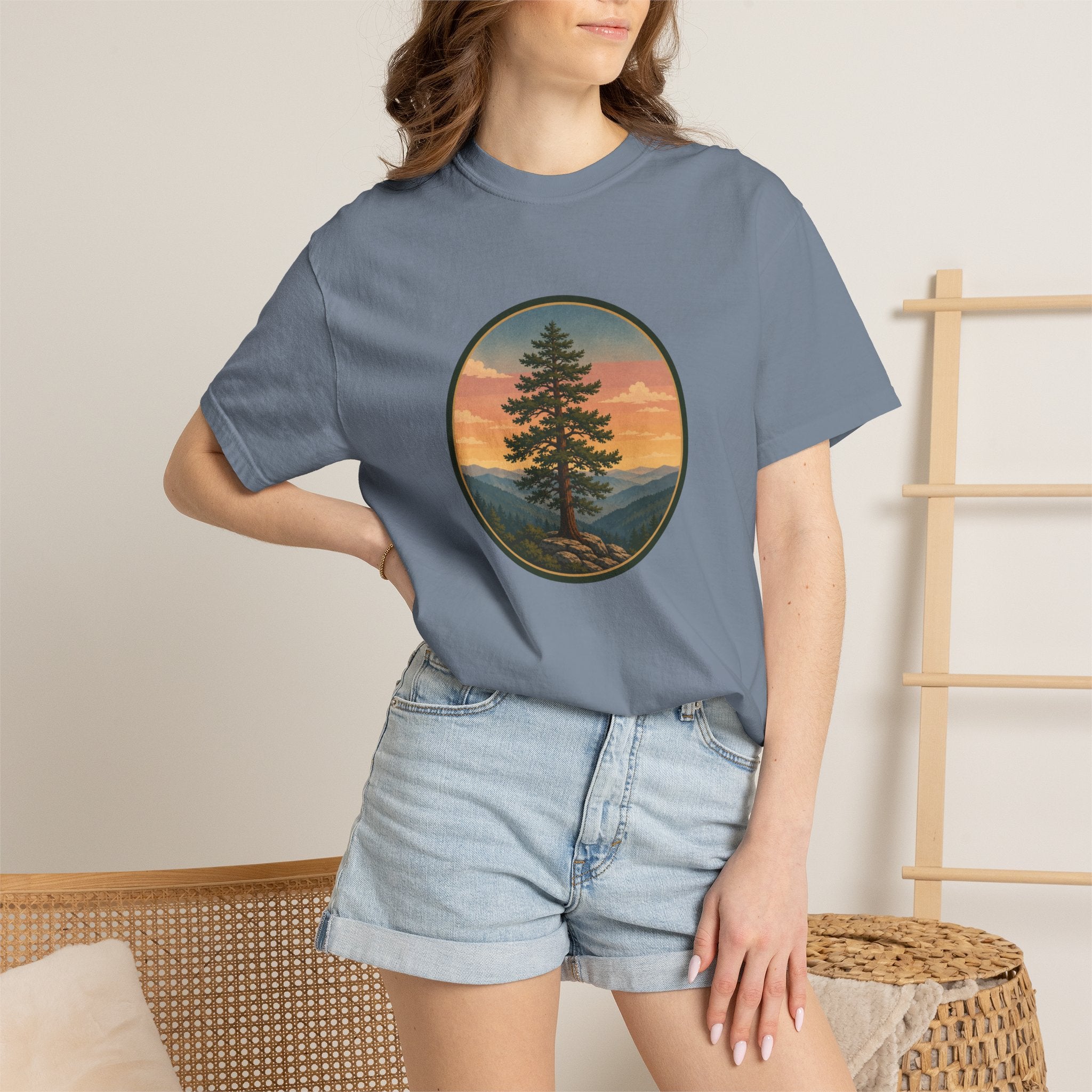 Cedar Tree Sunset T-Shirt — Vintage Mountain Cedar Graphic Tee
