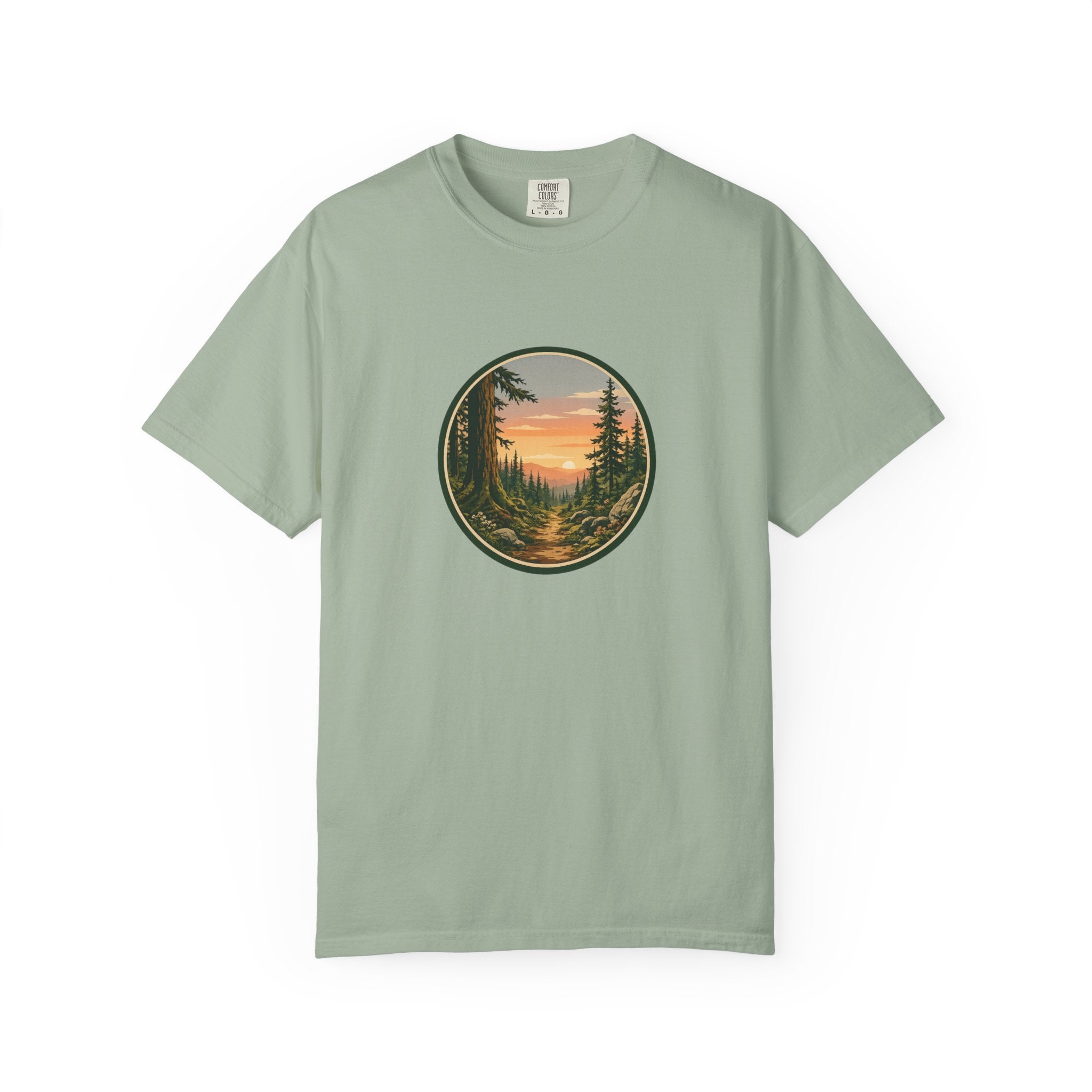 Sunset Hiking Trail Circle T-Shirt — Scenic Mountain Trail Tee