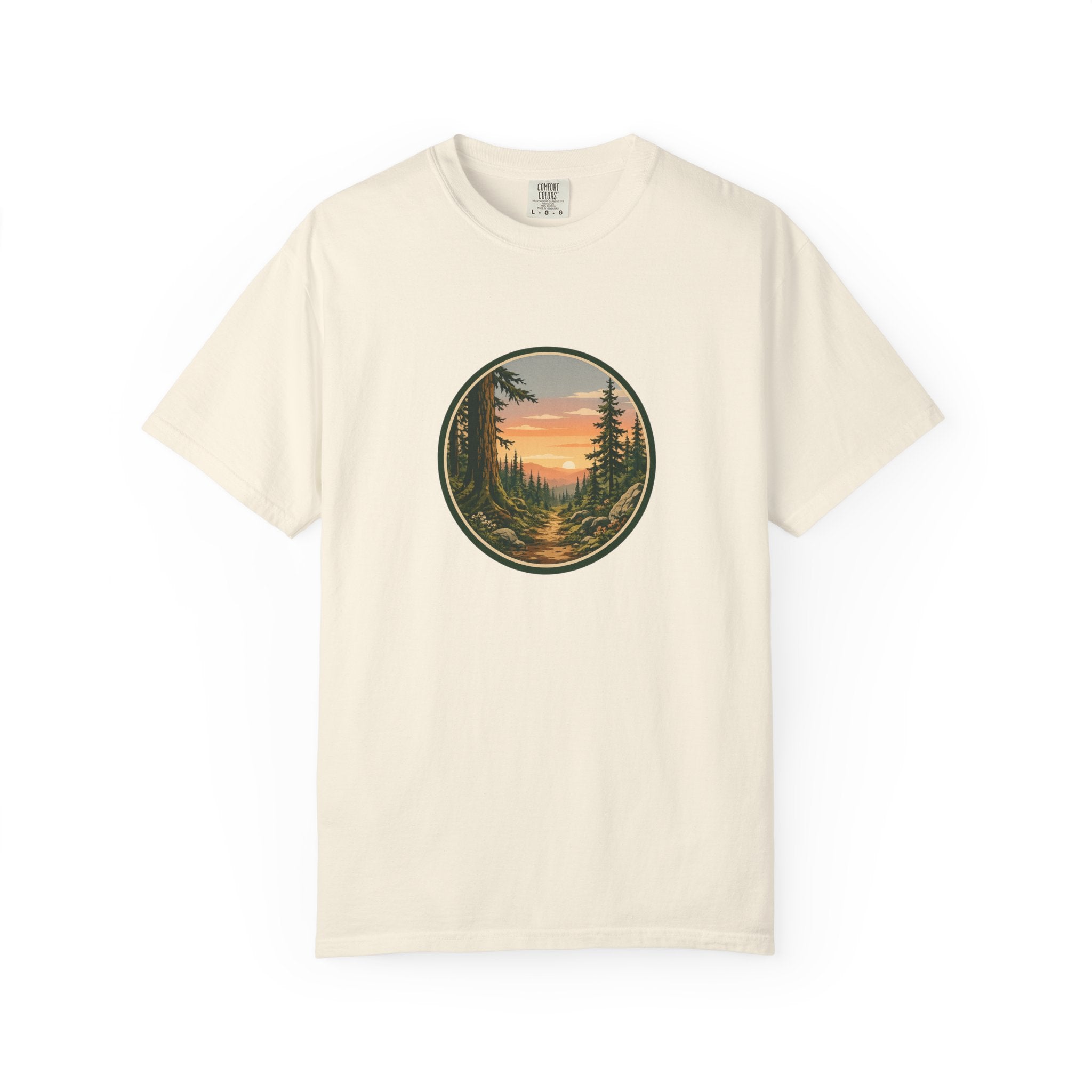 Sunset Hiking Trail Circle T-Shirt — Scenic Mountain Trail Tee