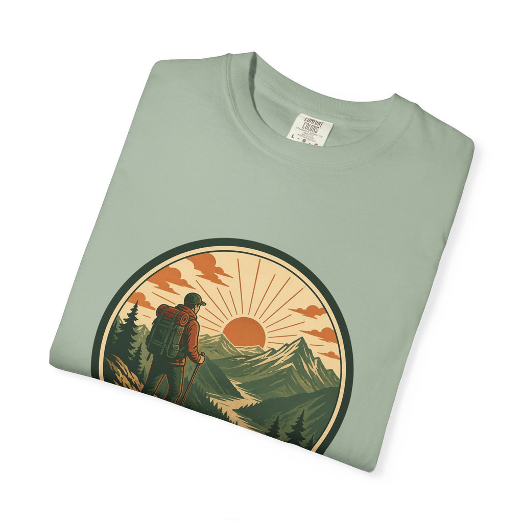 Hiker Sunset Graphic T-Shirt — Mountain Adventure Outdoor Tee