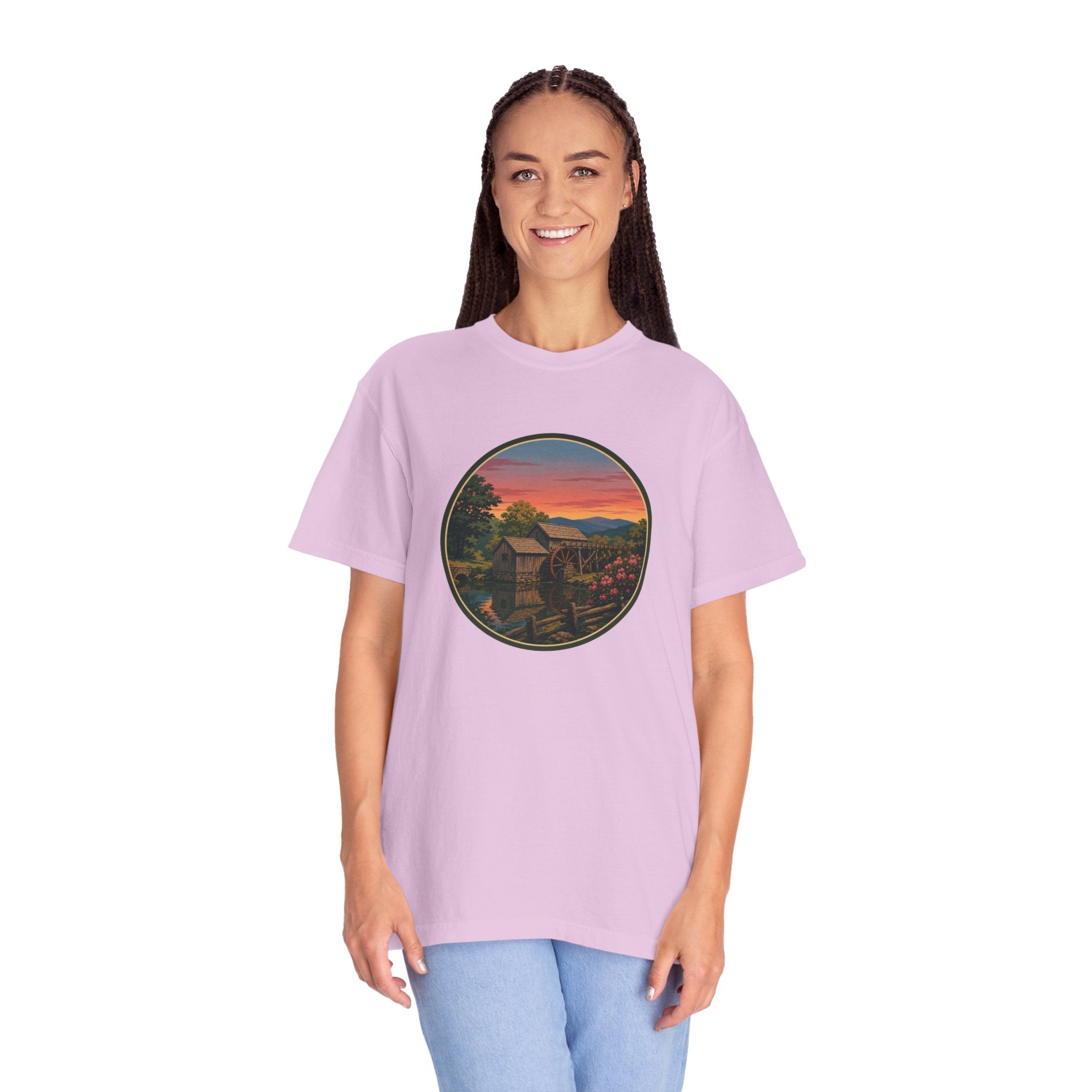 Scenic Sunset Watermill  T-Shirt