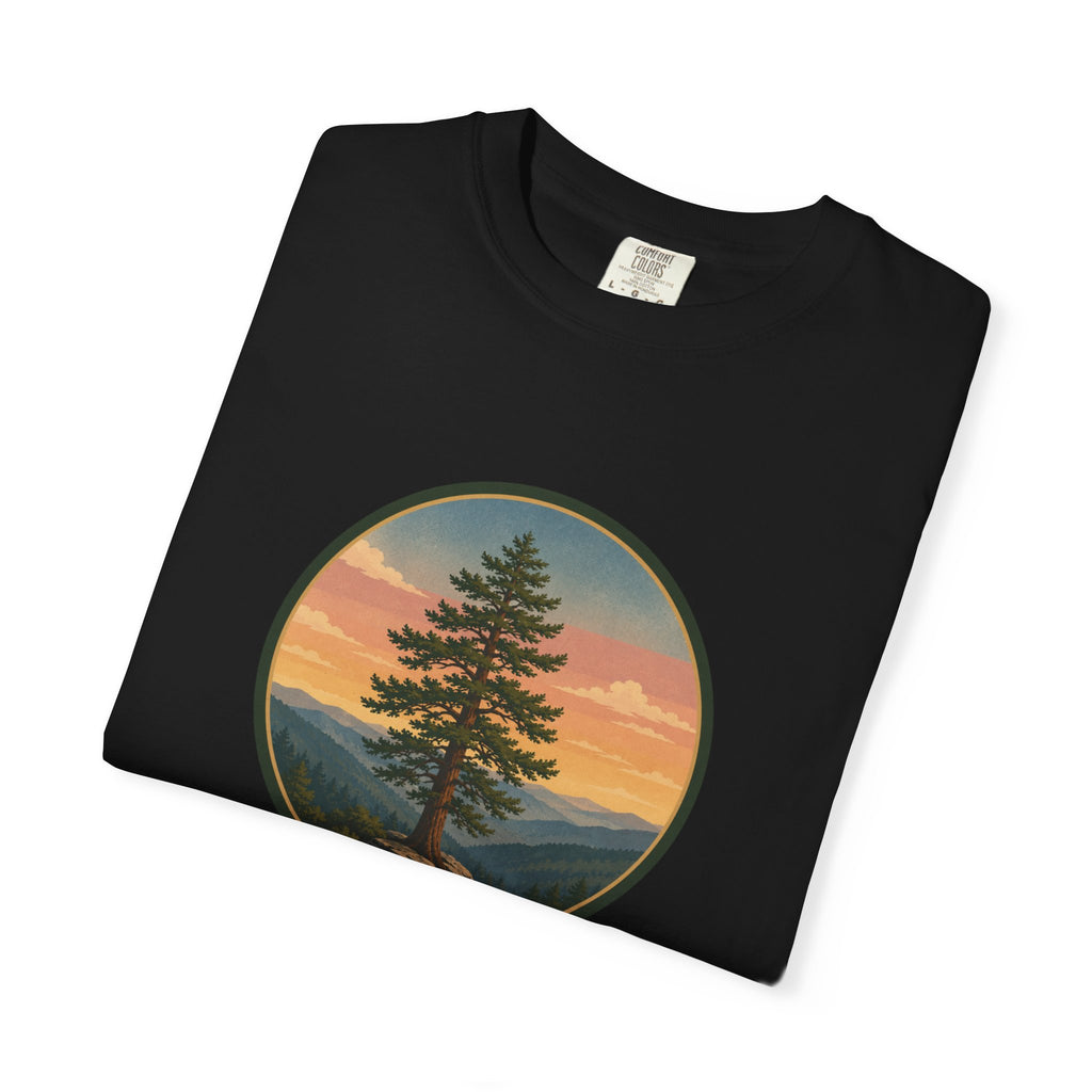 Cedar Tree Sunset T-Shirt — Vintage Mountain Cedar Graphic Tee