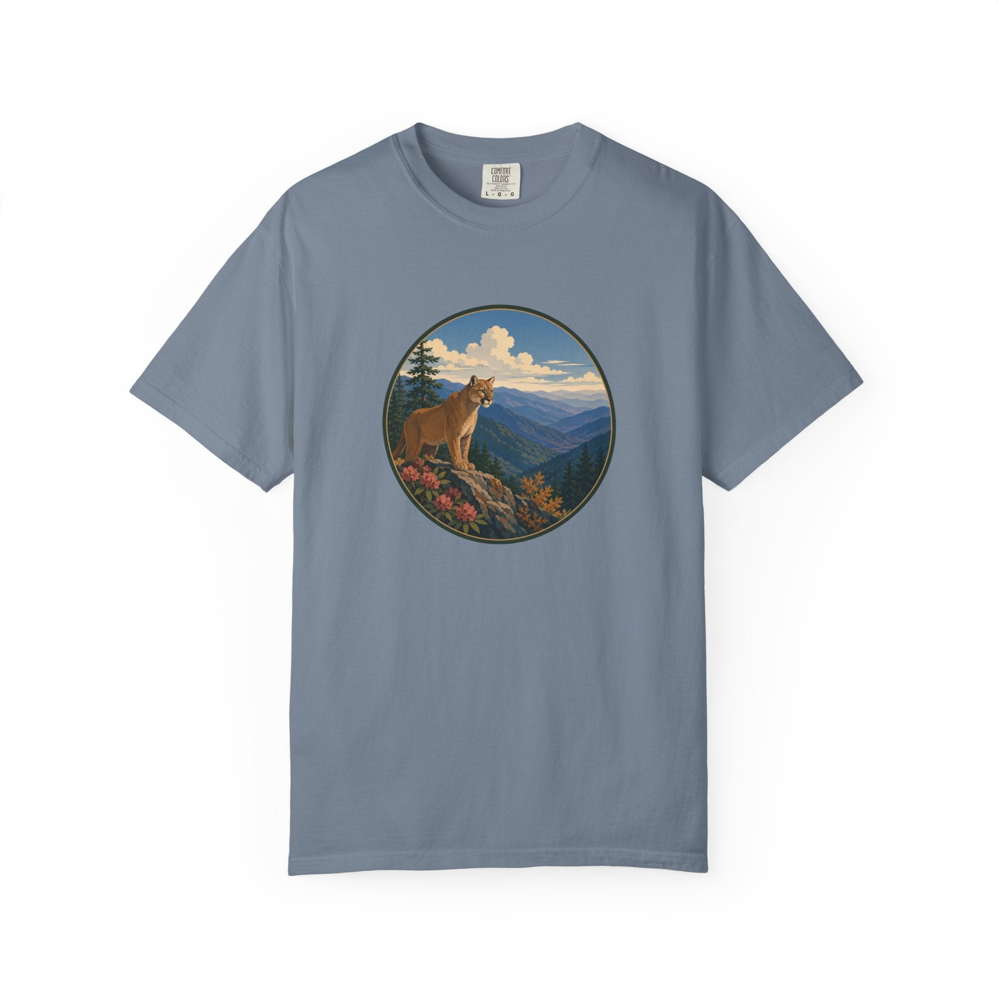 Mountain Lion Scenic T-Shirt — Vintage Nature Wildlife Graphic