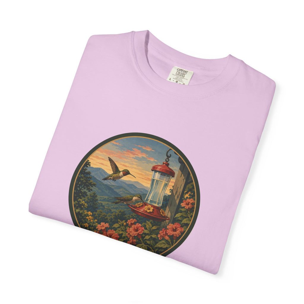 Hummingbird Sunset T-Shirt — Vintage Floral Graphic Tee