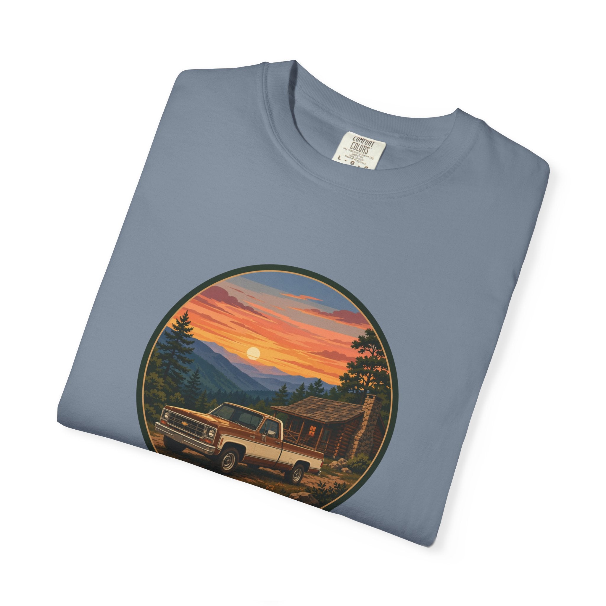 Sunset Cabin Truck T-Shirt — Vintage Classic Truck Tee