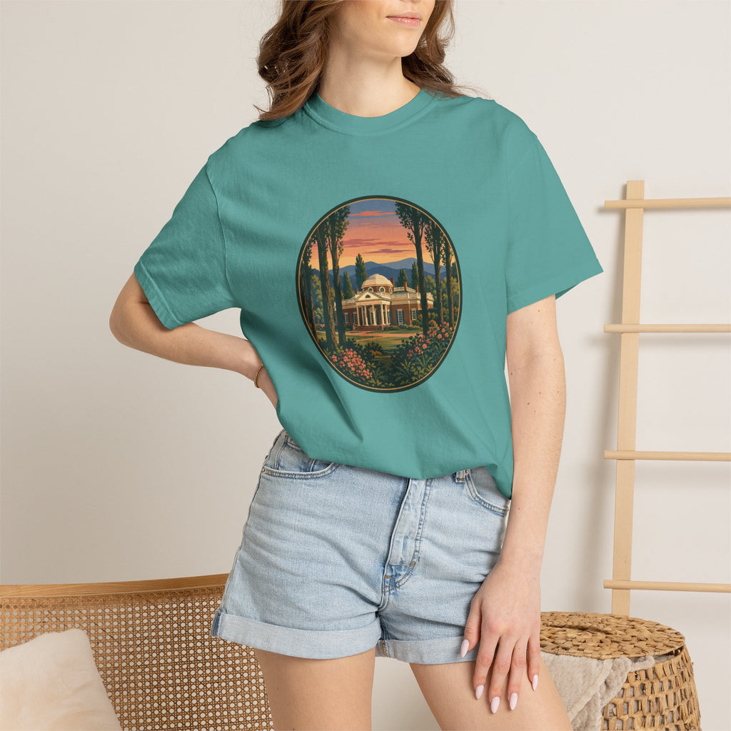 Thomas Jefferson Historic Home T-Shirt — Scenic Sunset Graphic Tee