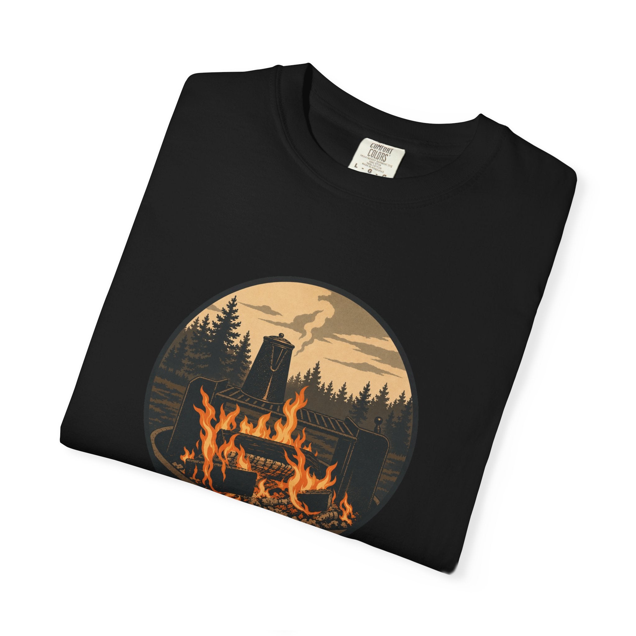 Campfire Forest T-Shirt — Retro Mountain Bonfire Graphic