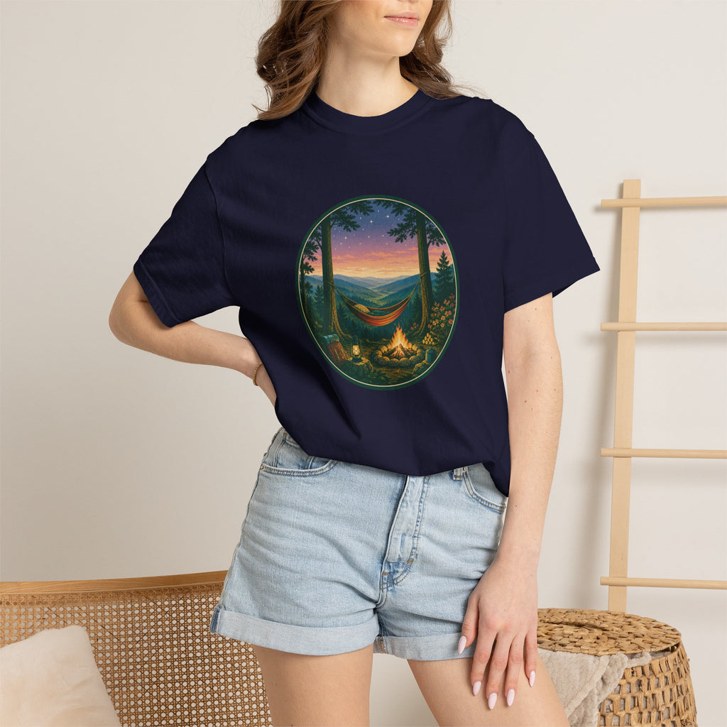 Hammock Camping Sunset T-Shirt — Bonfire Night Outdoor Graphic Tee