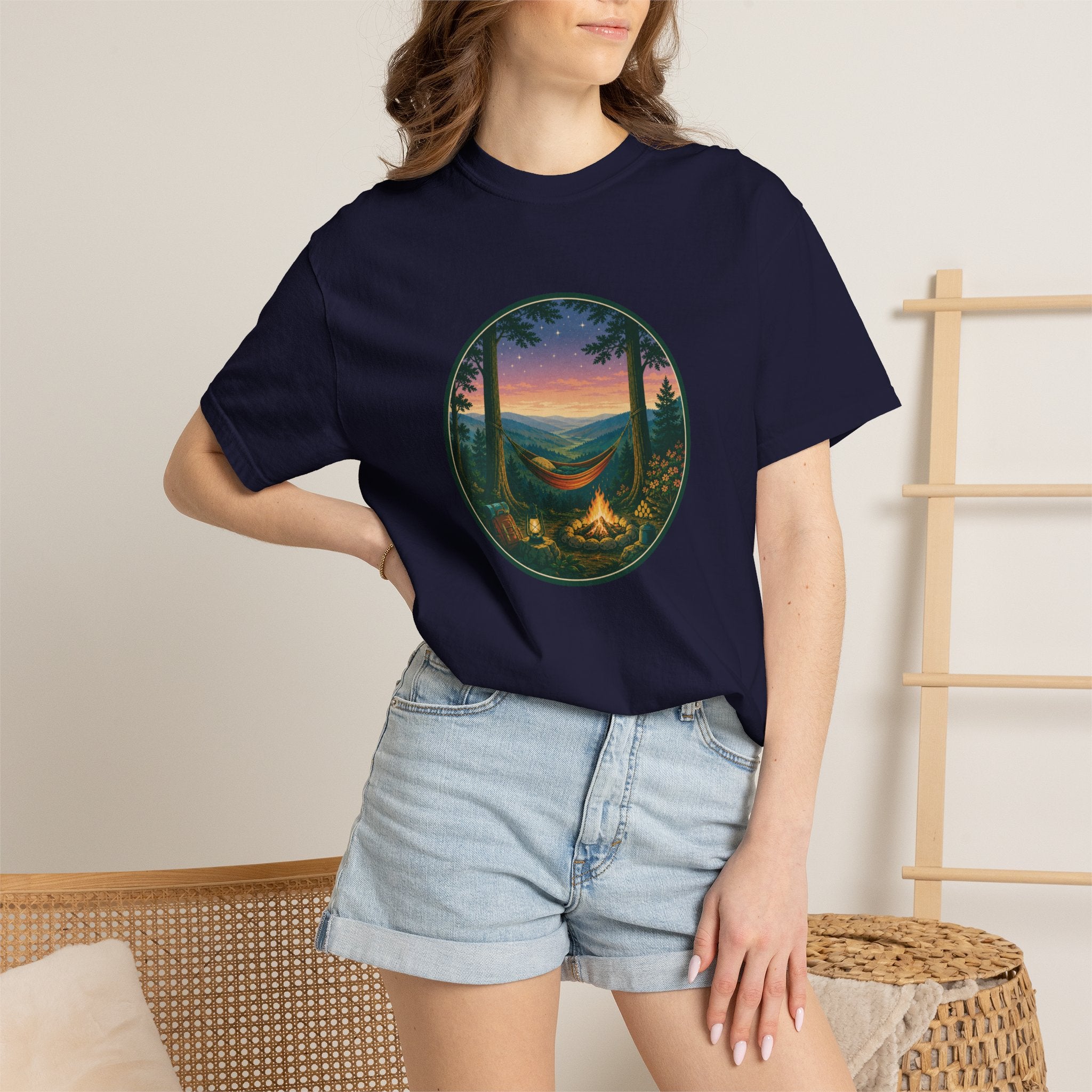 Hammock Camping Sunset T-Shirt — Bonfire Night Outdoor Graphic Tee