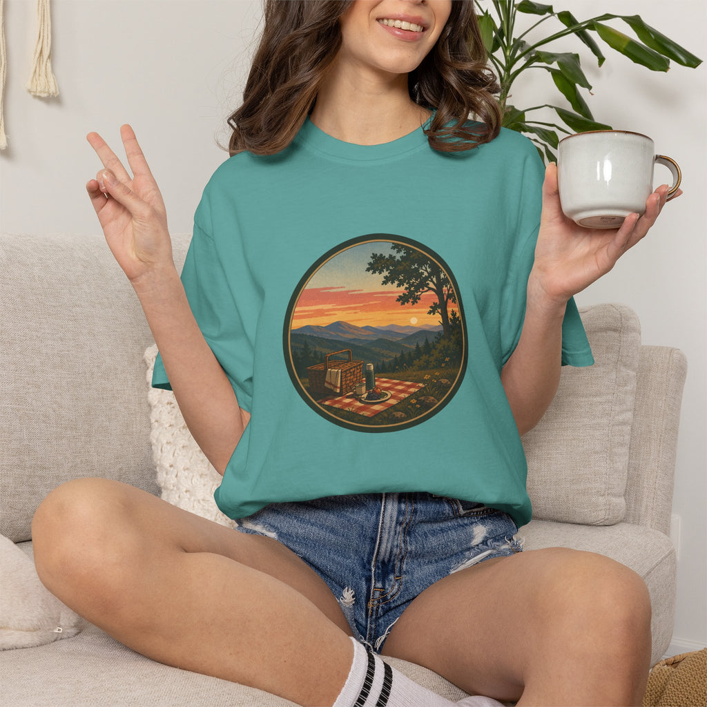 Sunset Picnic Tee — Scenic Mountain Picnic T-Shirt