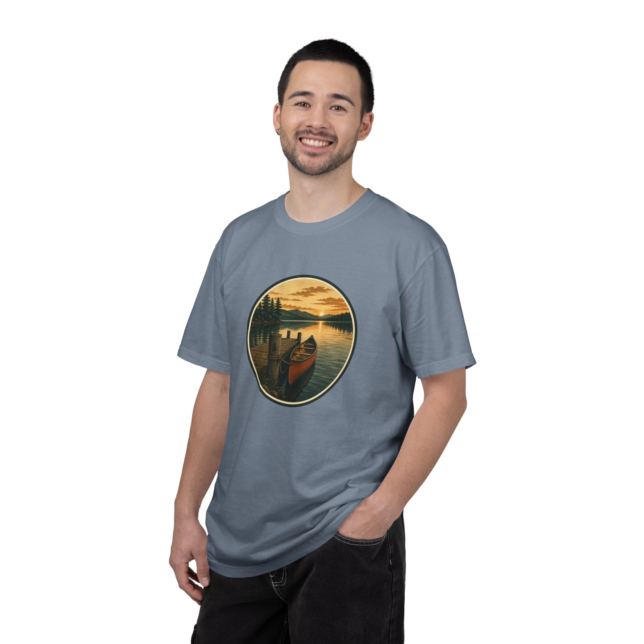 Canoe Sunset T-Shirt — Vintage Lake Adventure Graphic