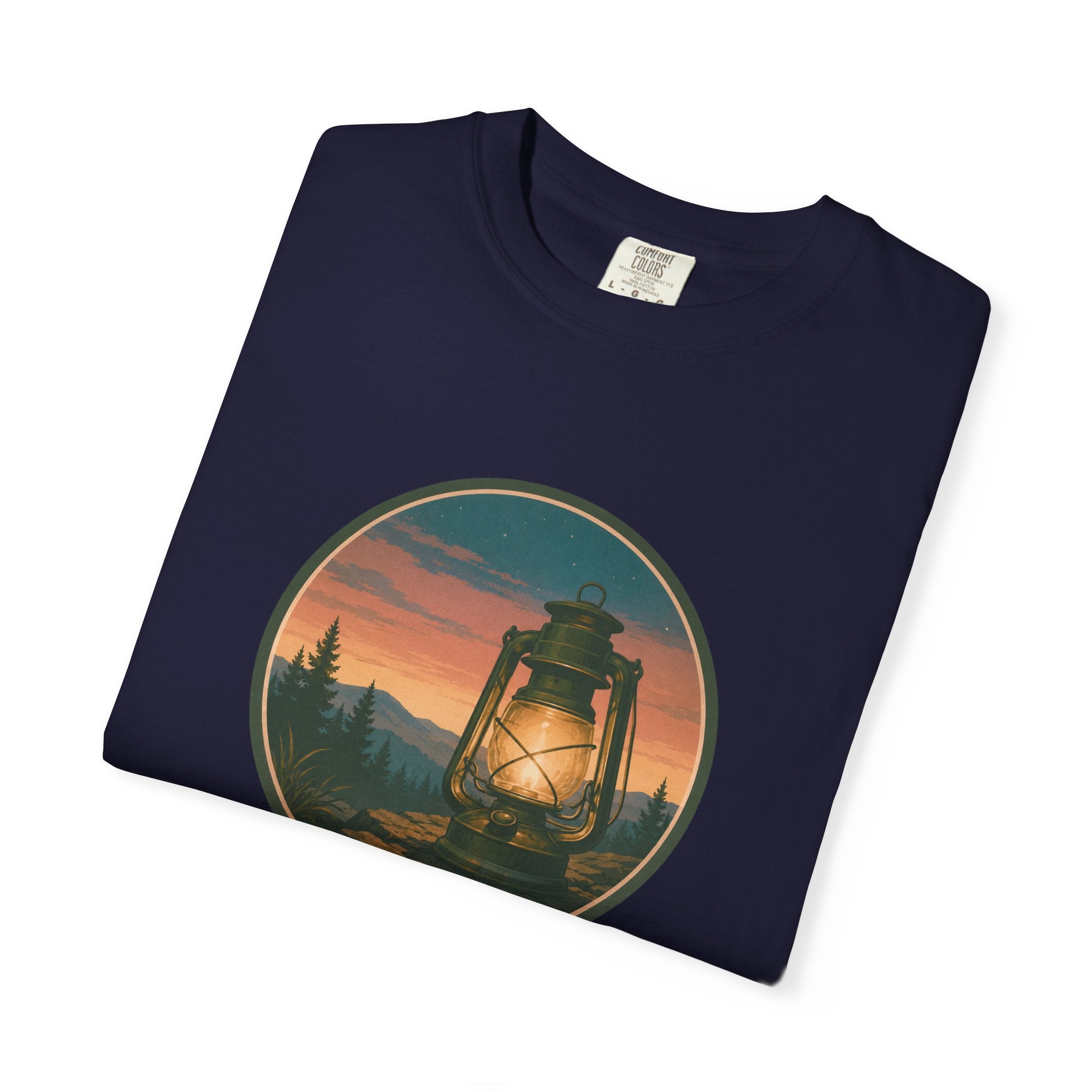 Lantern Sunset T-Shirt — Vintage Campfire Night Graphic Tee