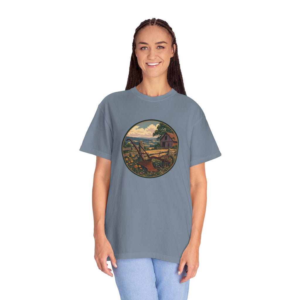 Vintage Countryside T-Shirt — Scenic Farm Landscape Graphic