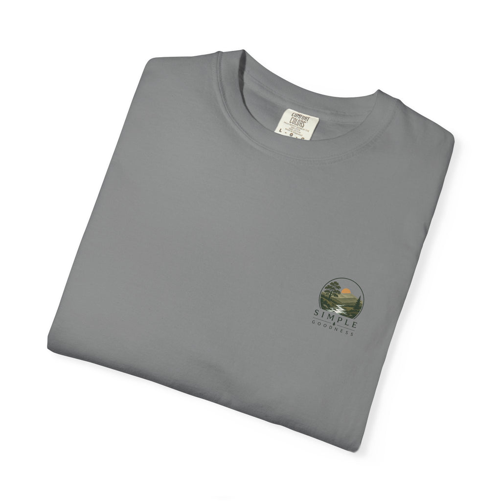Simple Goodness Official Badge T-Shirt — Sunset Creek Landscape Tee