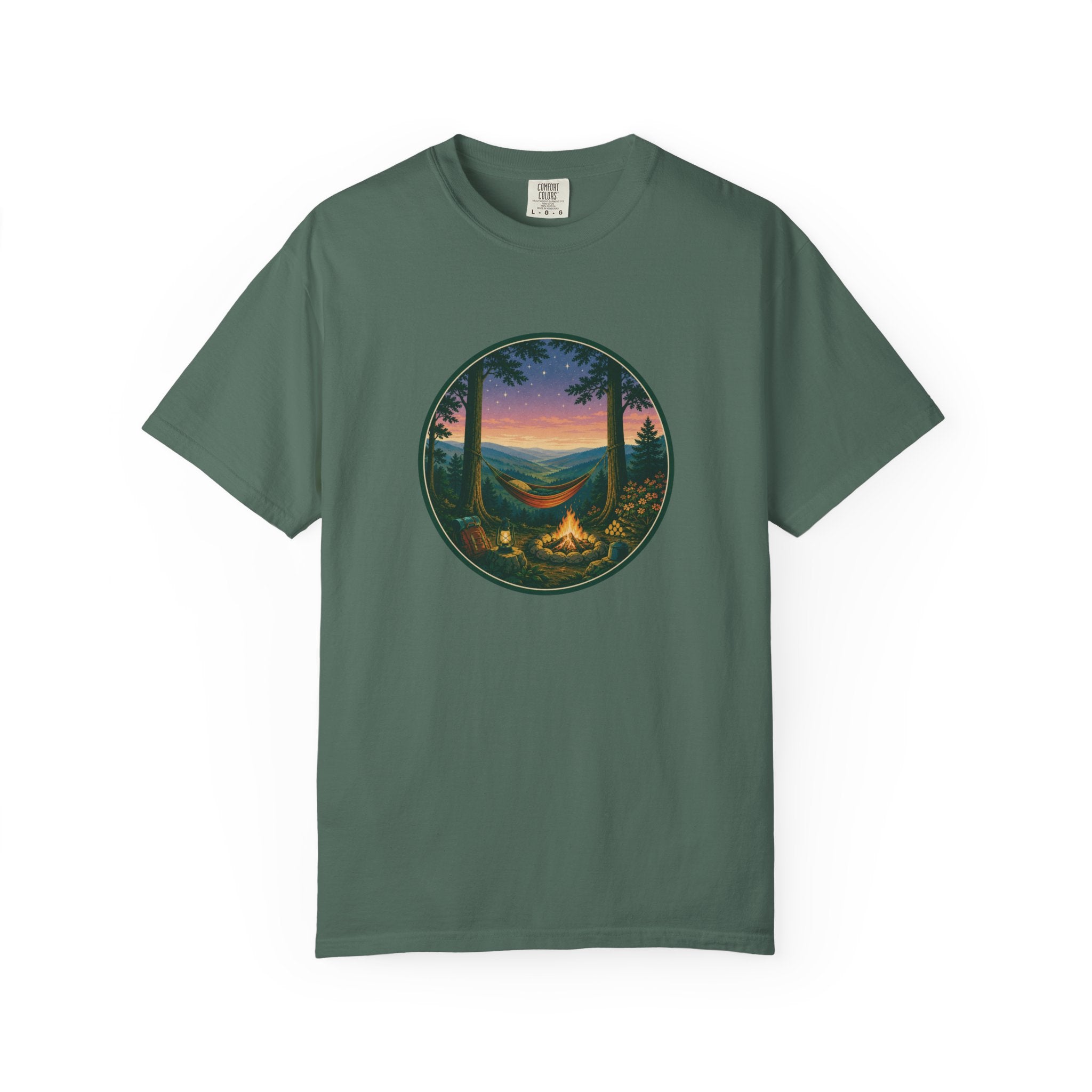 Hammock Camping Sunset T-Shirt — Bonfire Night Outdoor Graphic Tee