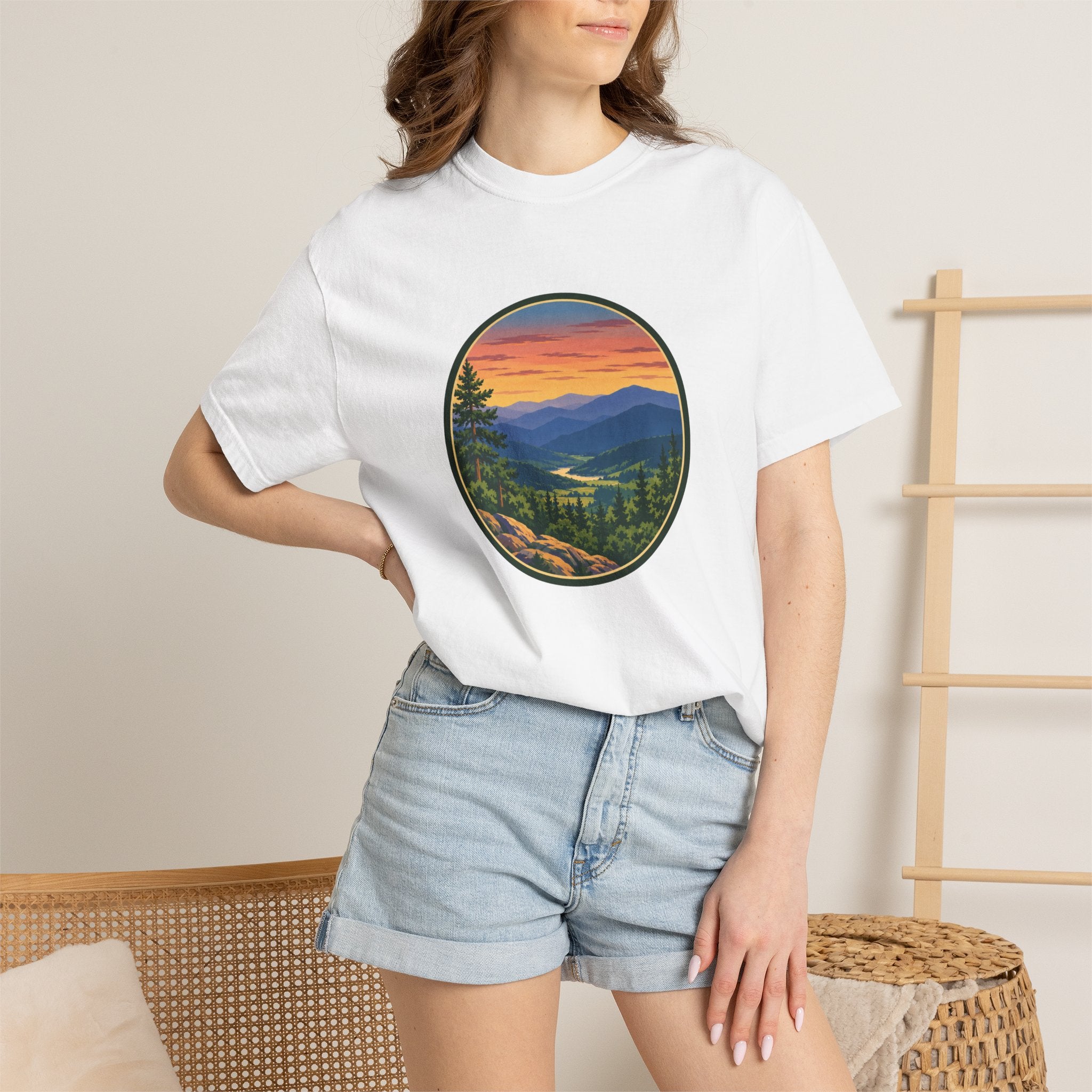 Retro Mountain Sunset T-Shirt — Scenic Blue Ridge Mountain Tee