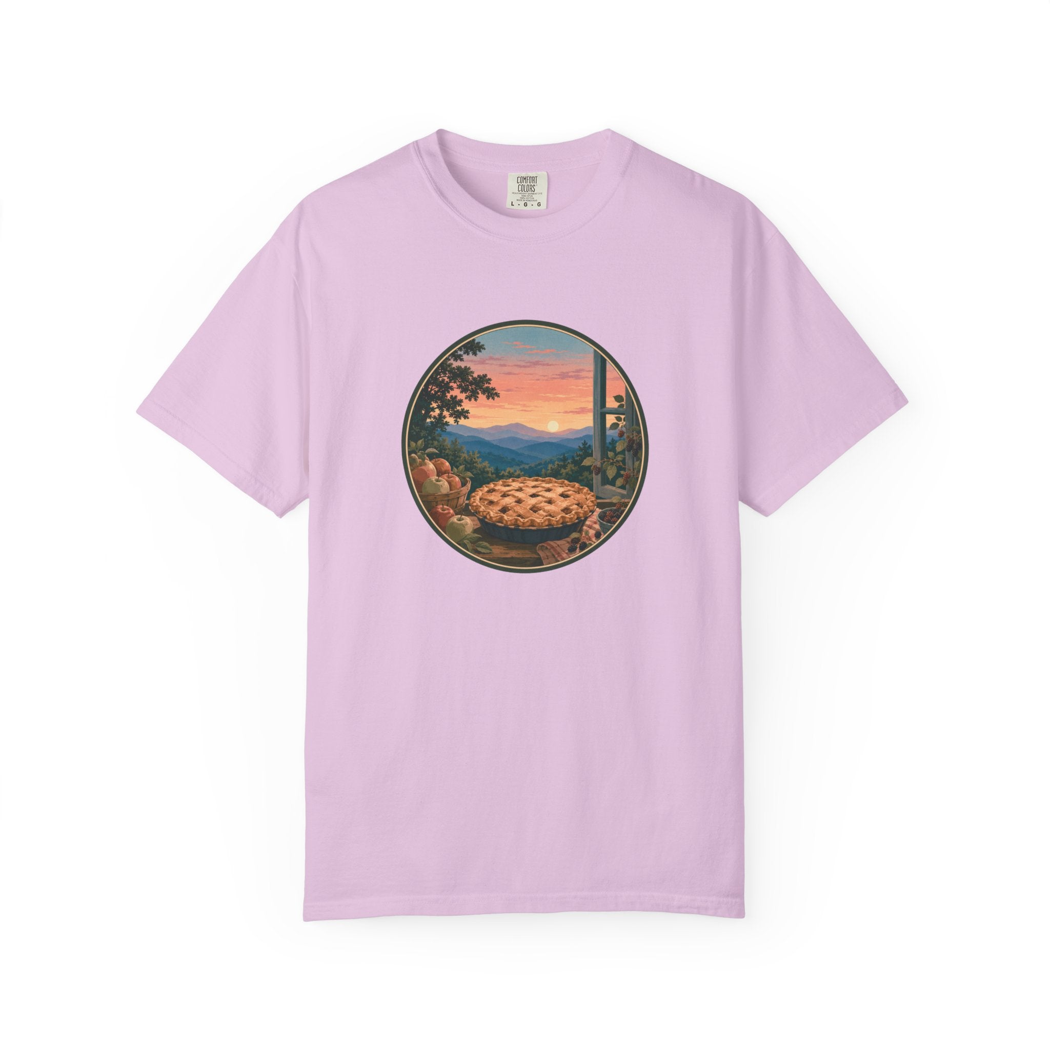 Scenic Pie Window T-Shirt — Sunset Mountain View Graphic Tee