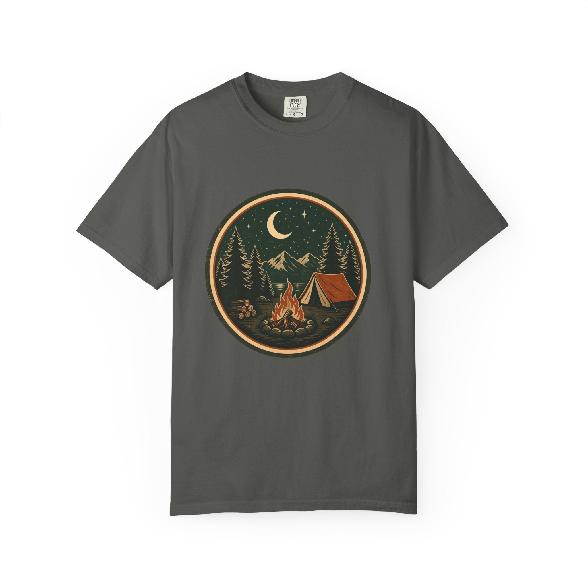 Camping Night T-Shirt — Retro Campfire & Tent Graphic